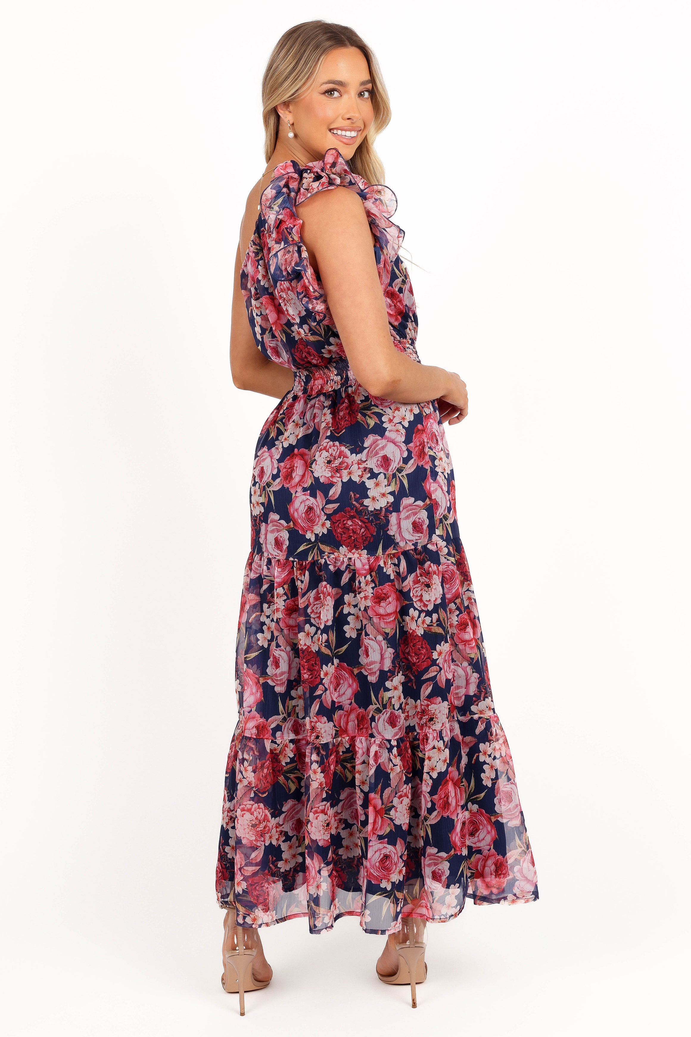Petal and Pup USA DRESSES Layley One Shoulder Maxi Dress - Navy Floral