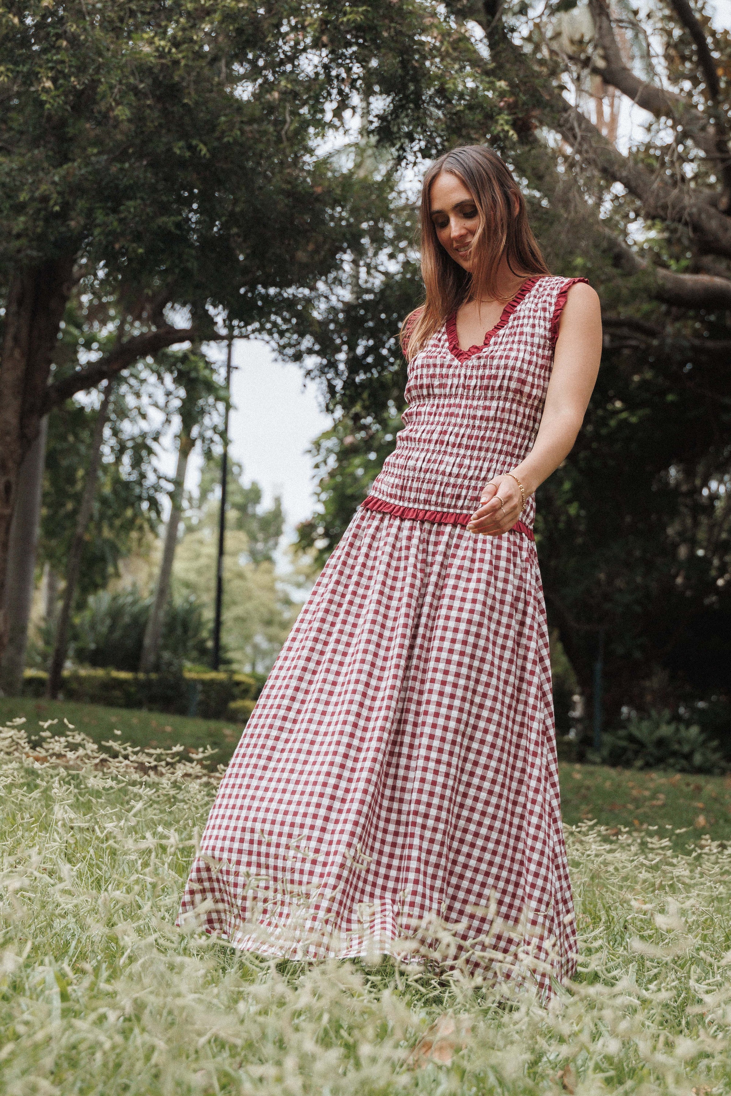Petal and Pup USA DRESSES Leabrook Maxi Dress - Burgundy Gingham