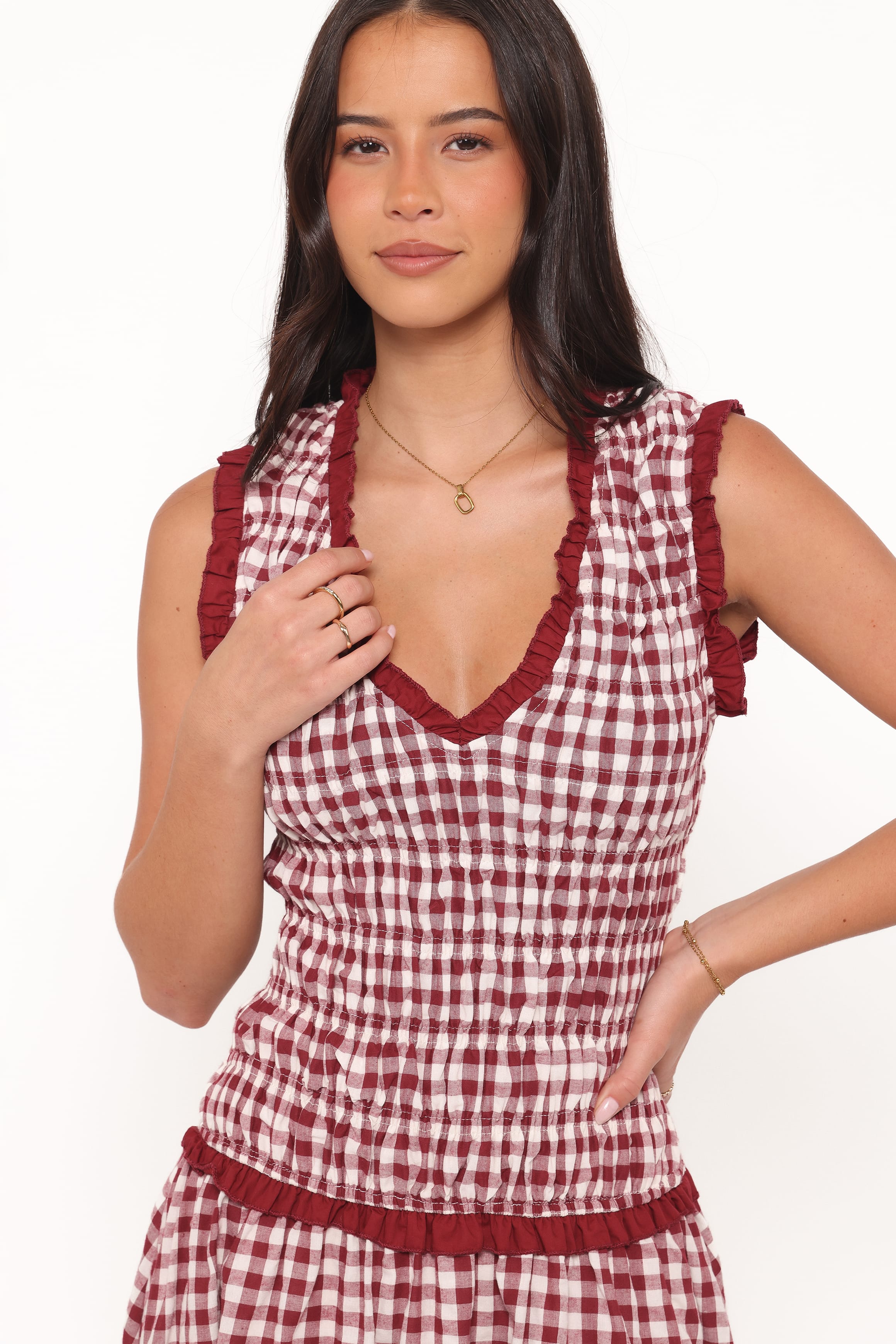 Petal and Pup USA DRESSES Leabrook Maxi Dress - Burgundy Gingham
