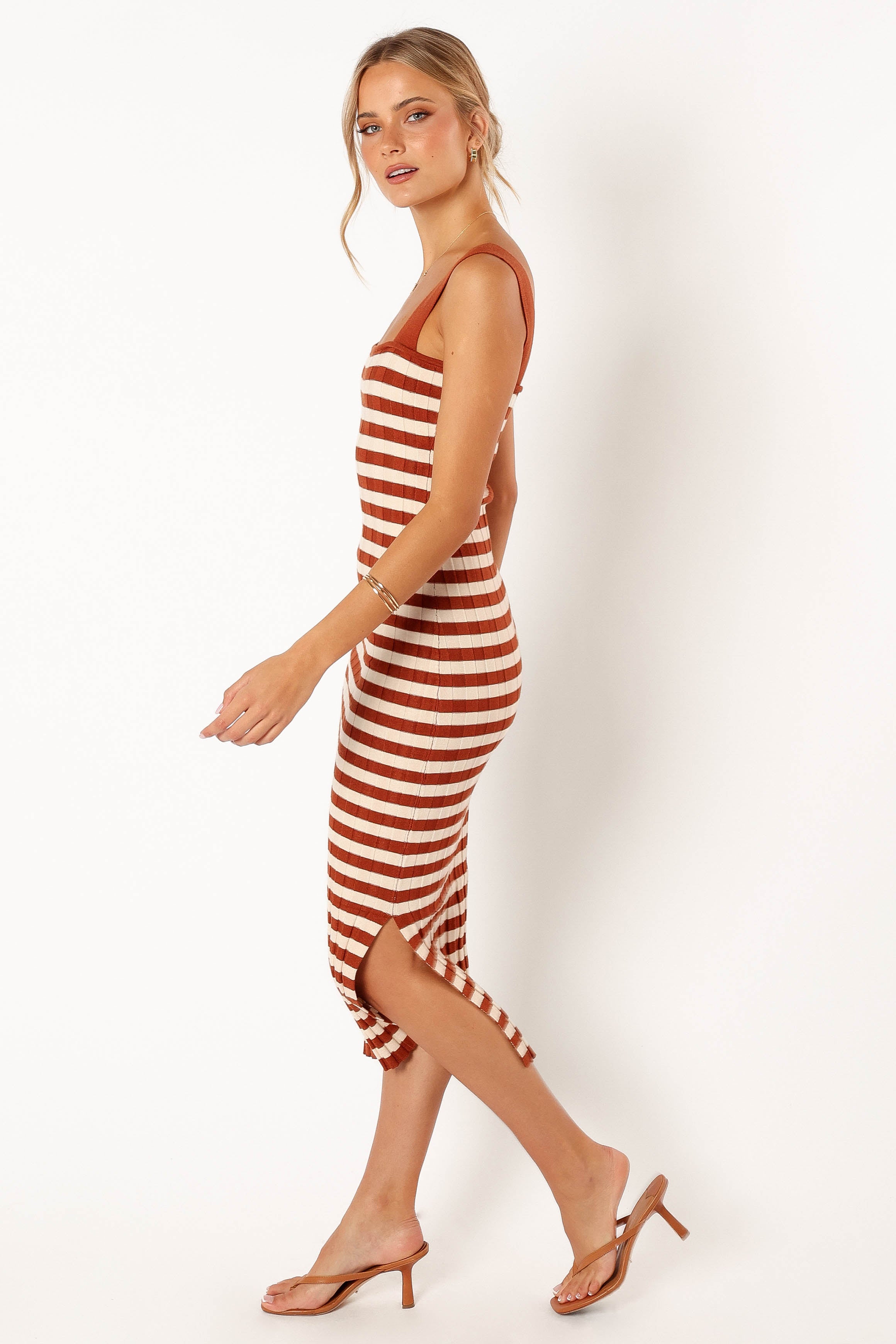 Petal and Pup USA DRESSES Ledger Midi Dress - Tan Stripe