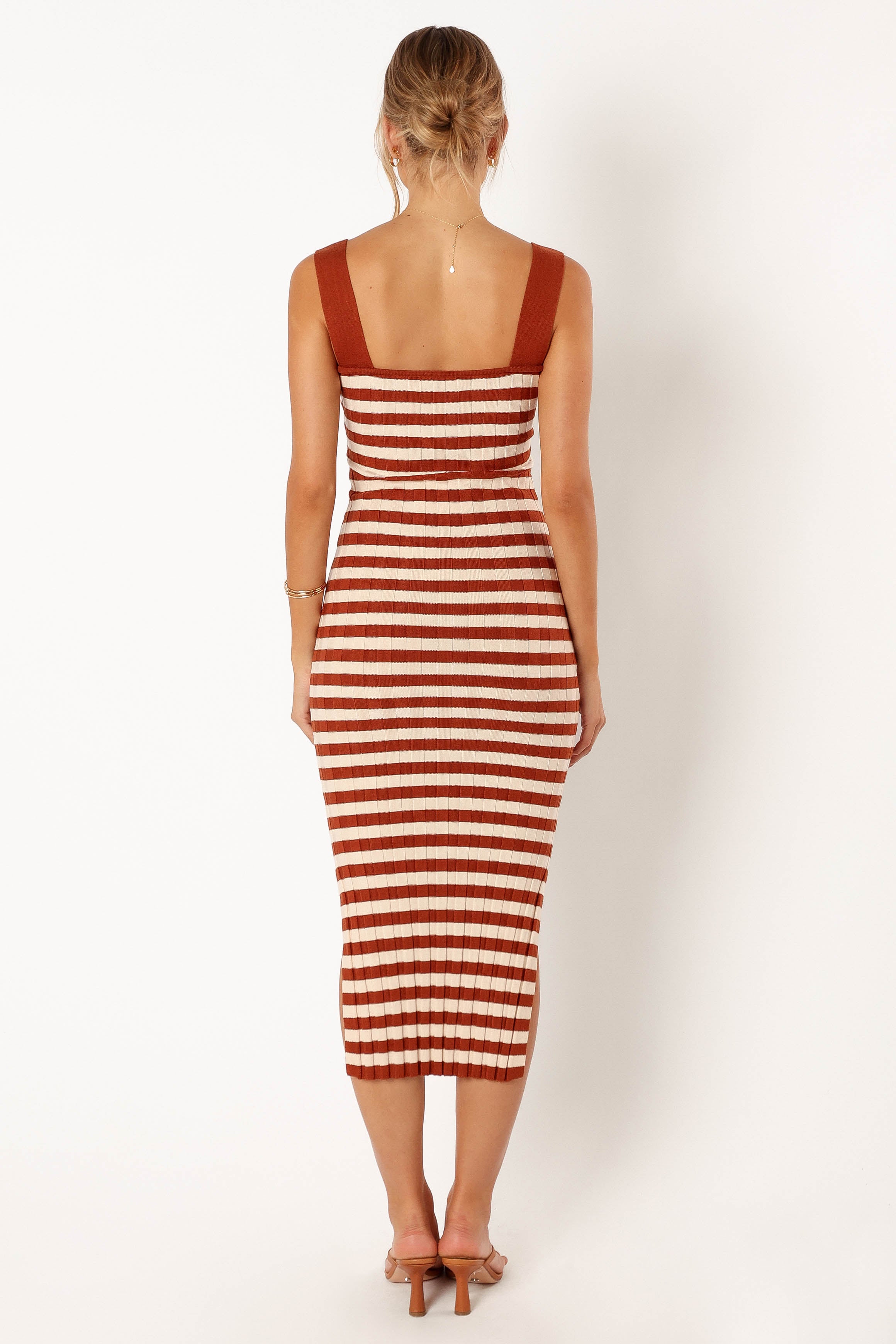 Petal and Pup USA DRESSES Ledger Midi Dress - Tan Stripe