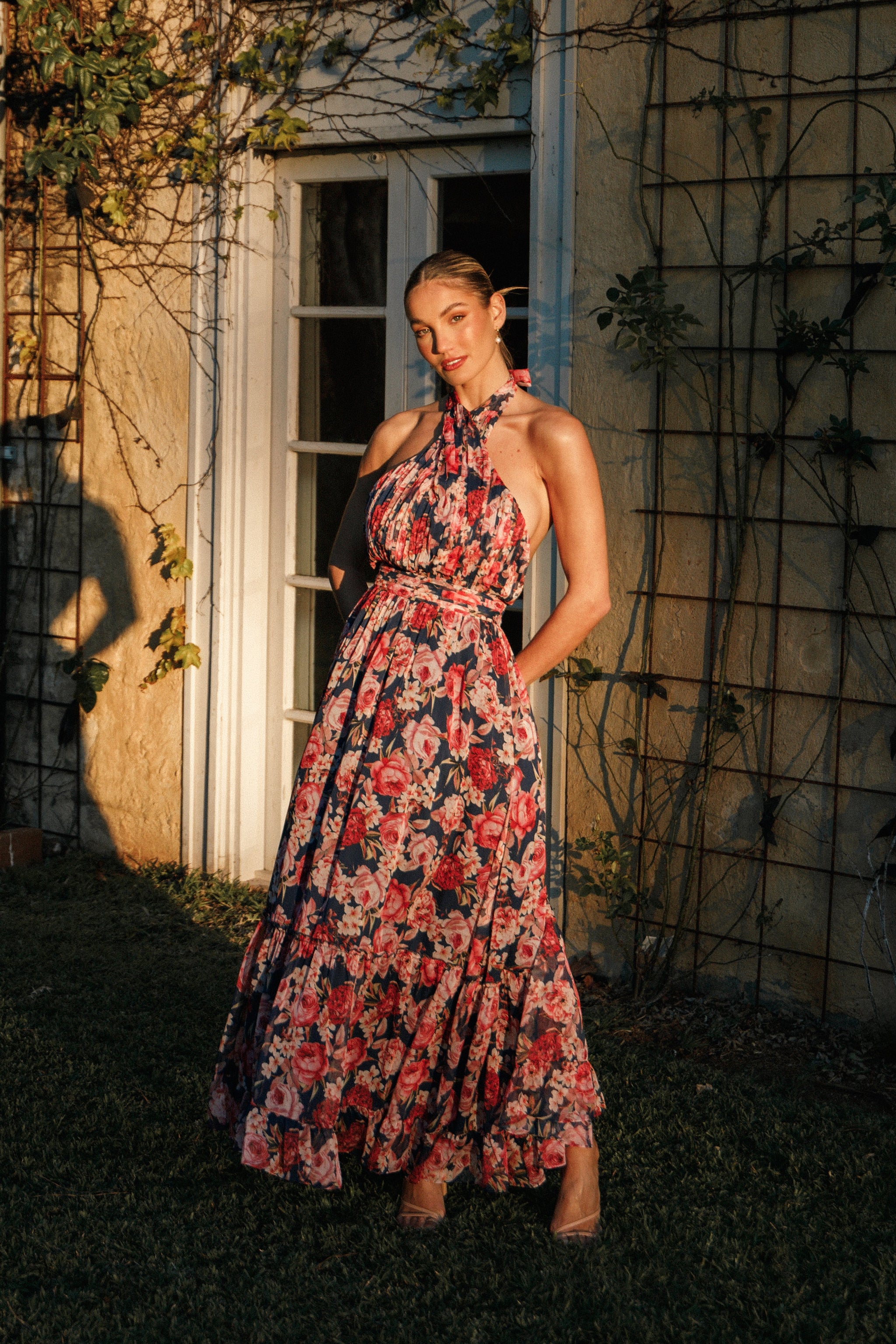 floral print halter maxi dress Petal and Pup Women's Lennon Halterneck Maxi Dress