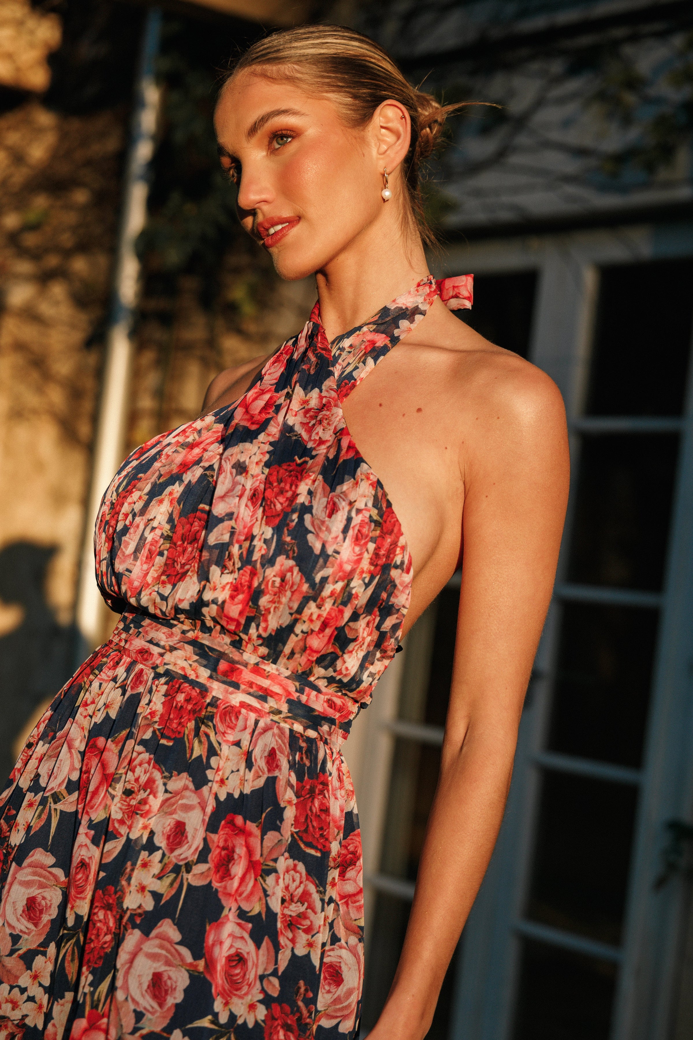 Petal and Pup USA DRESSES Lennon Halterneck Maxi Dress - Navy Floral (Hold for Rack)