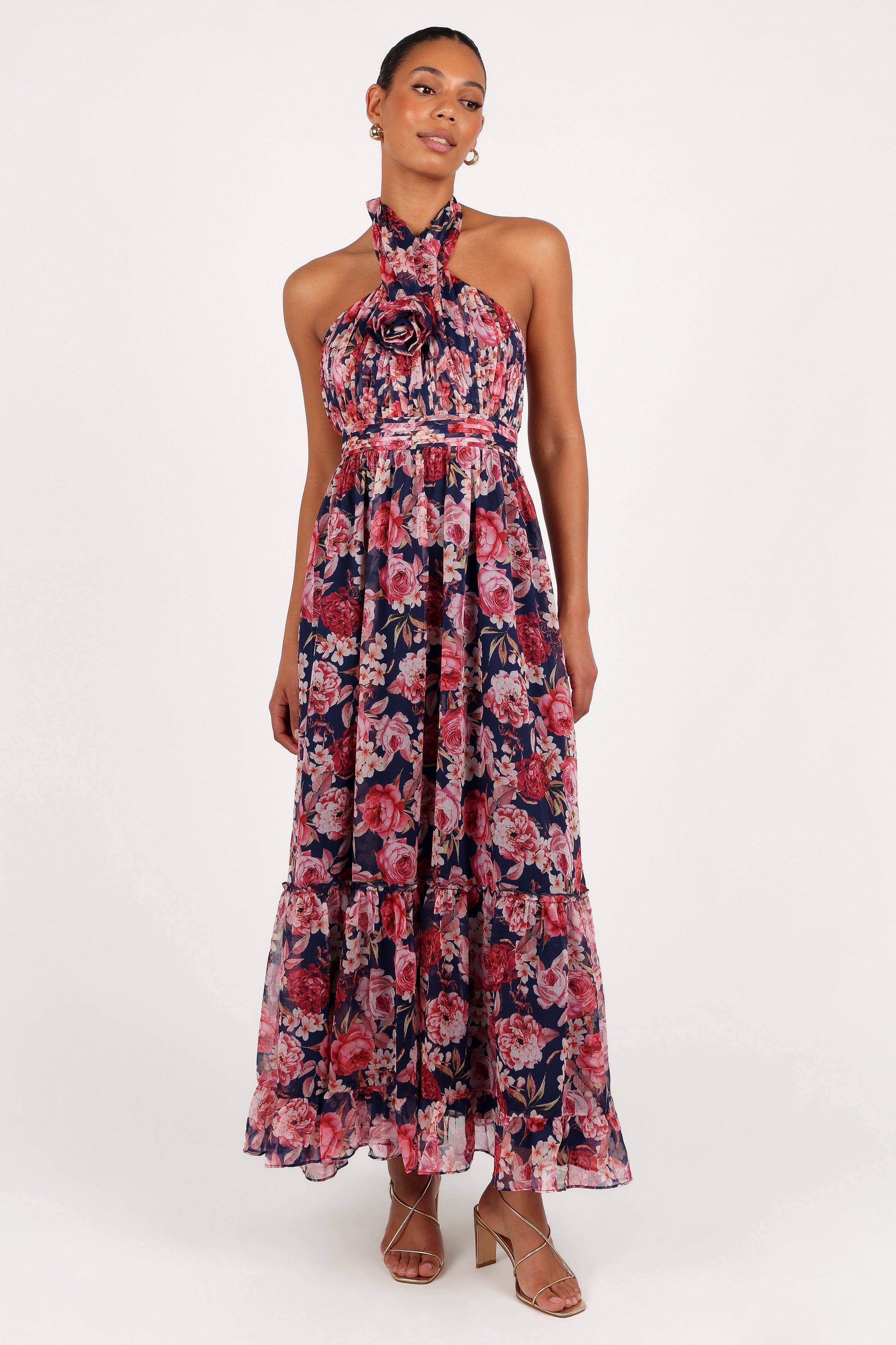 Petal and Pup USA DRESSES Lennon Halterneck Maxi Dress - Navy Floral (Hold for Rack)