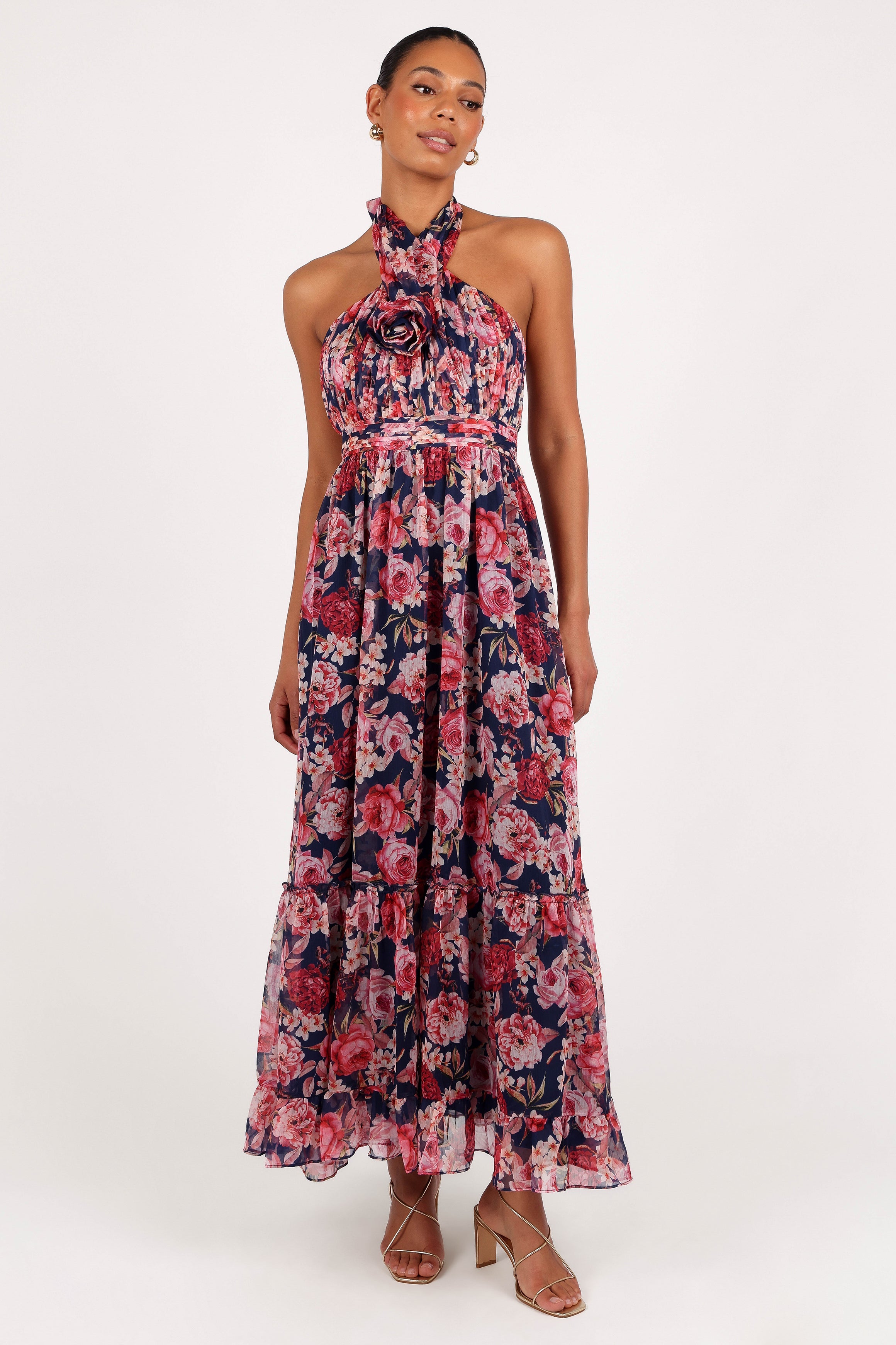 Petal and Pup USA DRESSES Lennon Halterneck Maxi Dress - Navy Floral (Hold for Rack)