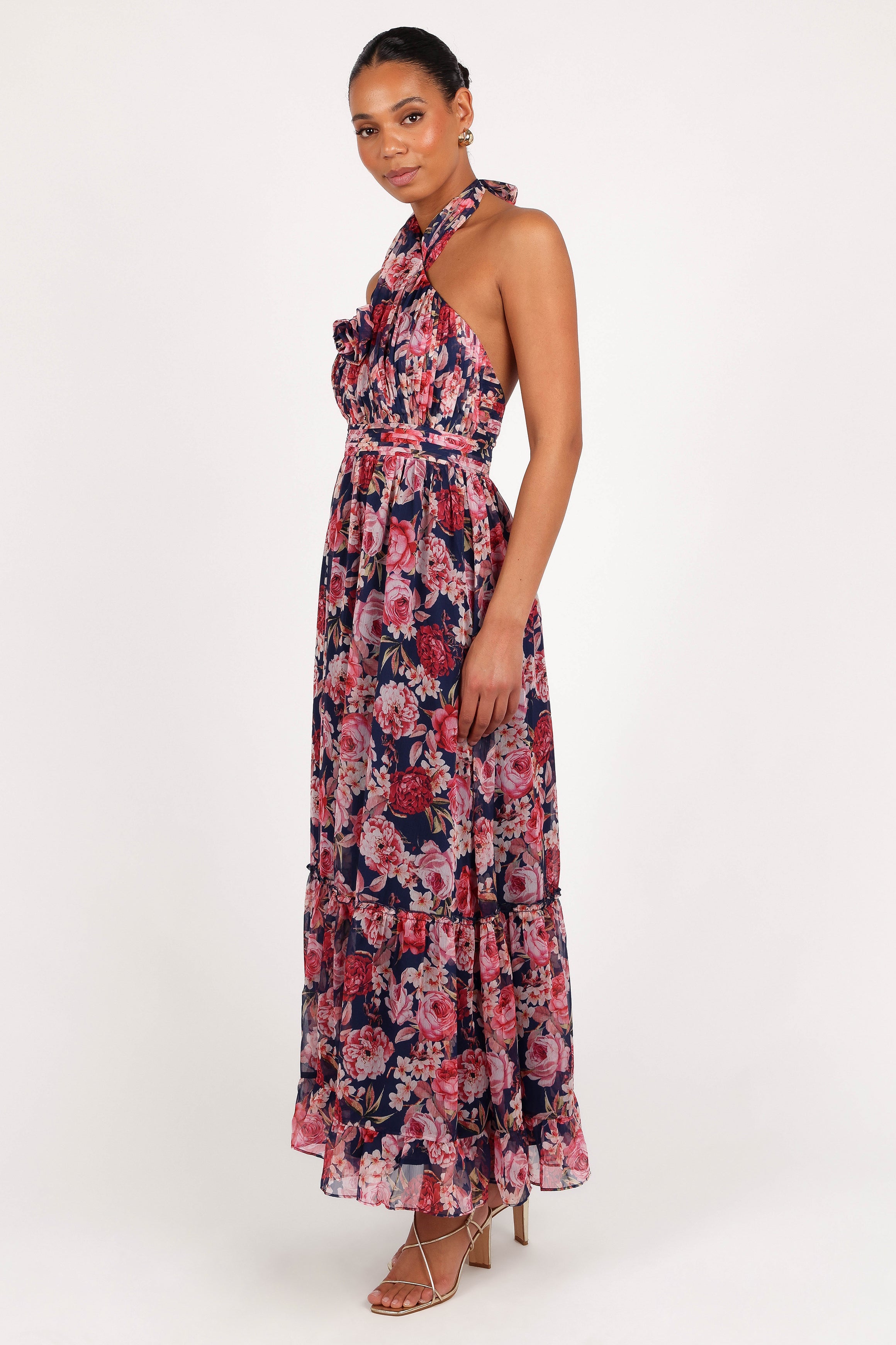 Petal and Pup USA DRESSES Lennon Halterneck Maxi Dress - Navy Floral (Hold for Rack)