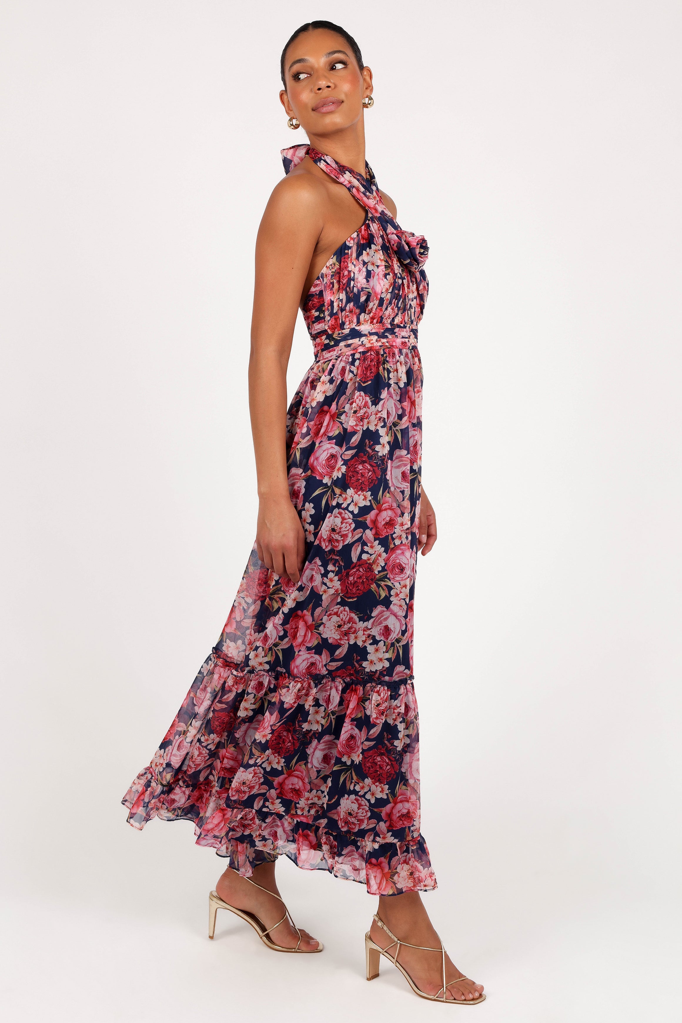 Petal and Pup USA DRESSES Lennon Halterneck Maxi Dress - Navy Floral (Hold for Rack)