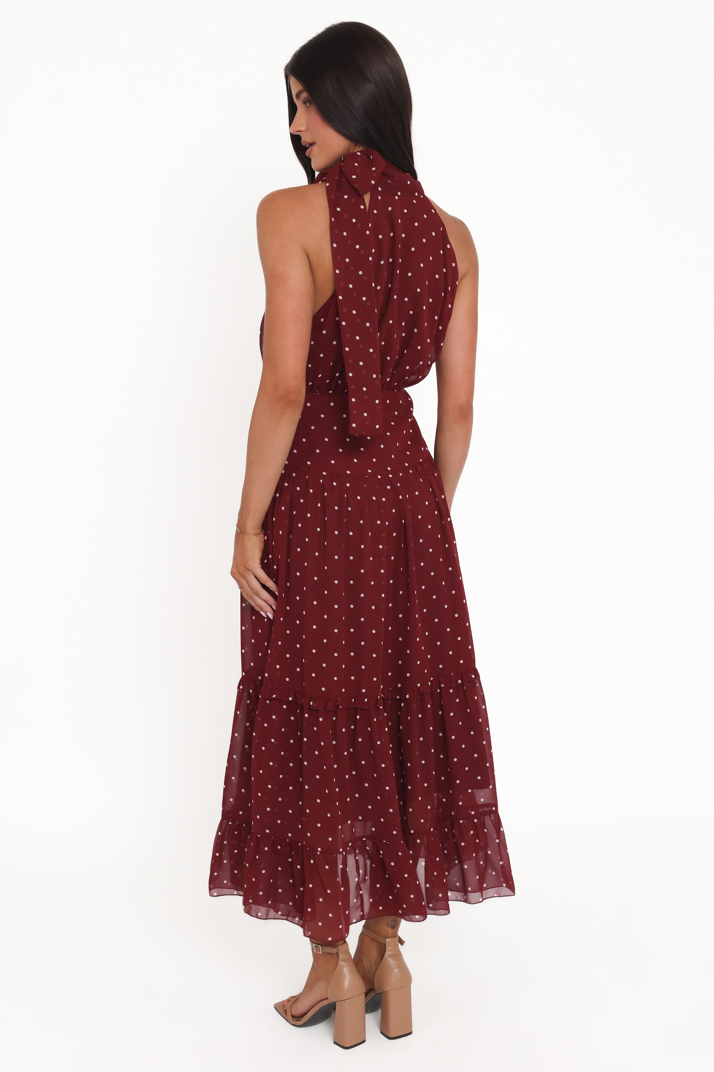Petal and Pup USA DRESSES Leona Halterneck Maxi Dress - Red Polka Dot