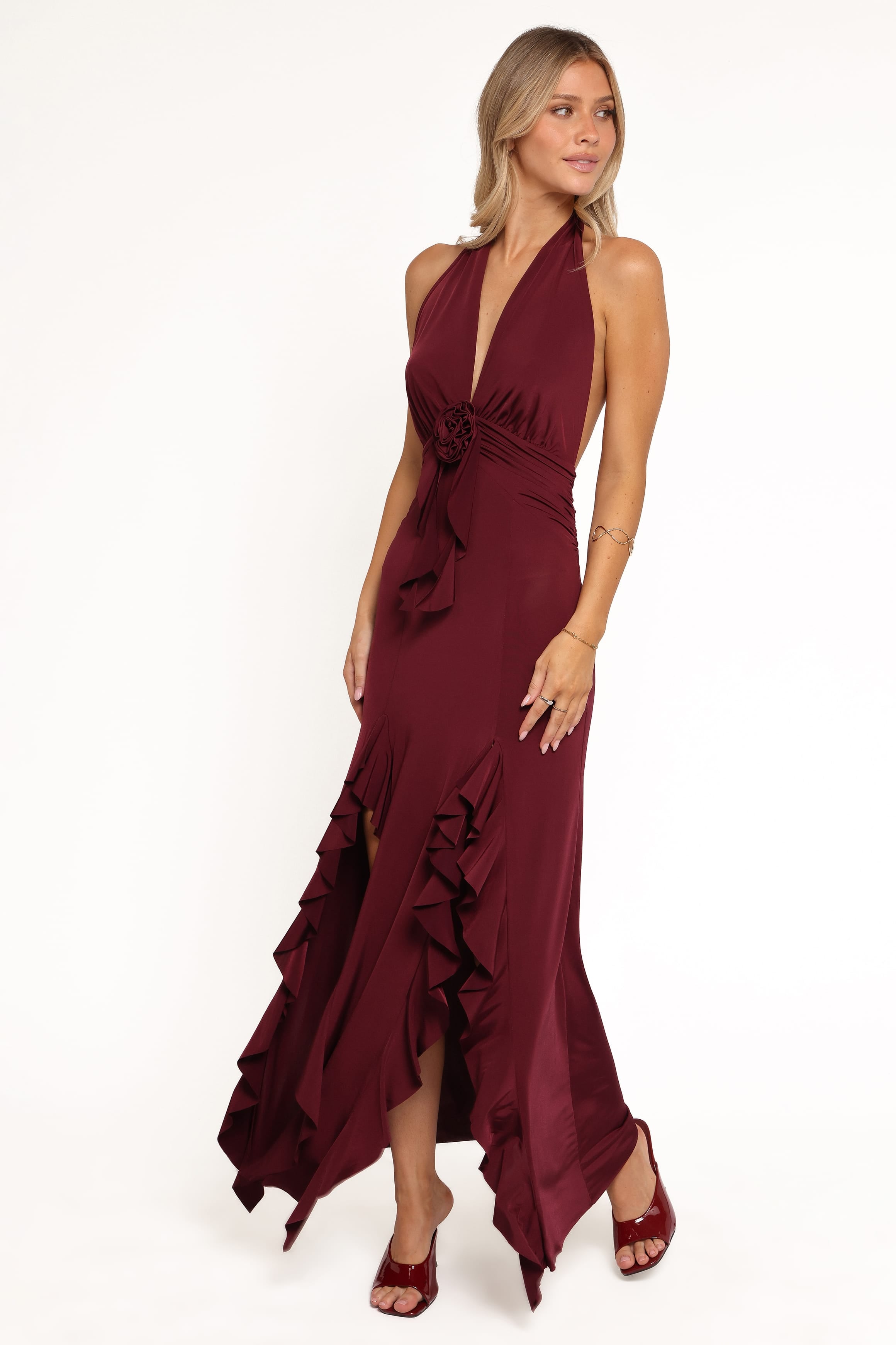 Petal and Pup USA DRESSES Leowna Halterneck Maxi Dress - Burgundy