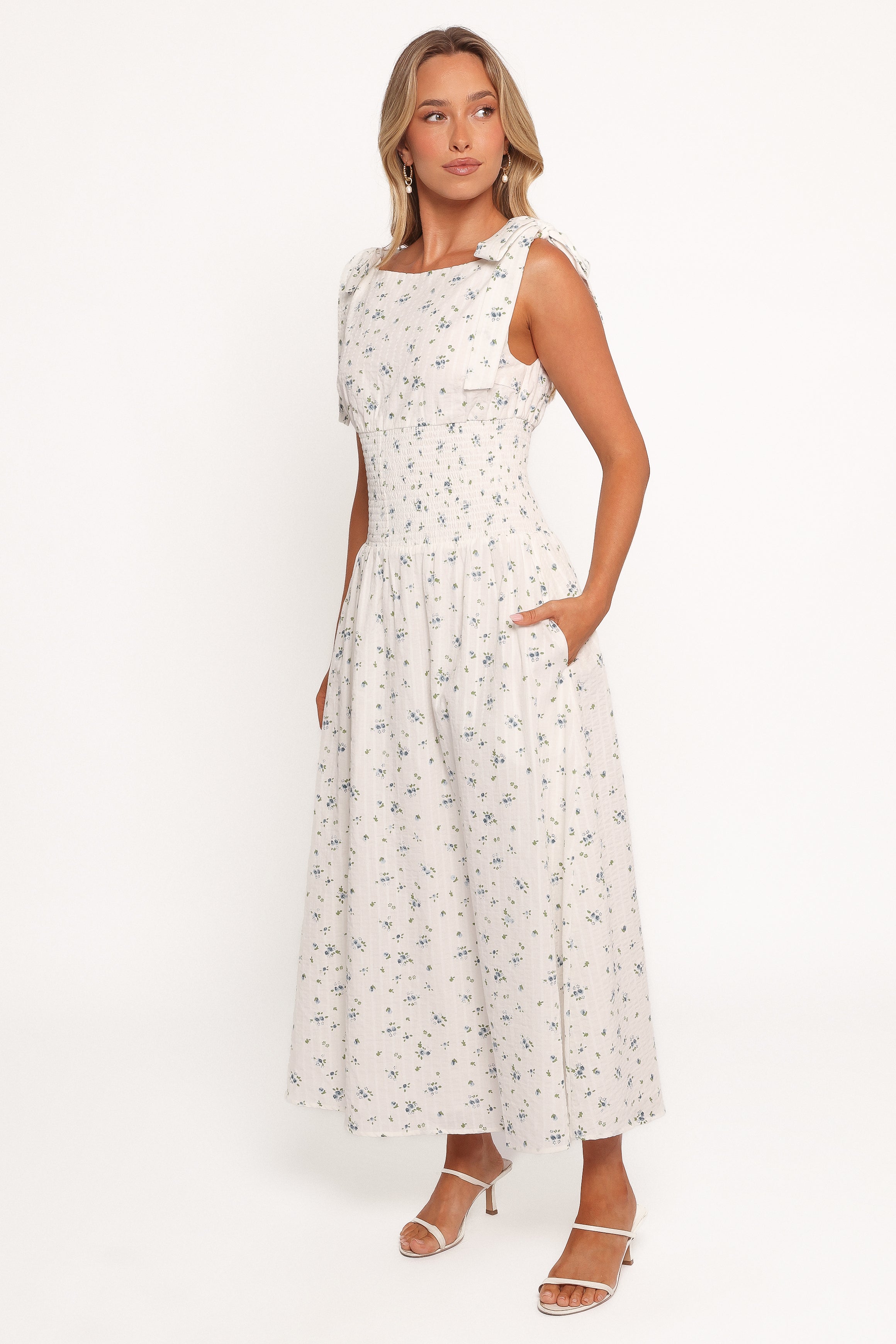 Petal and Pup USA DRESSES Leticia Midi Dress - Blue Ditsy Floral (Hold for Rack)