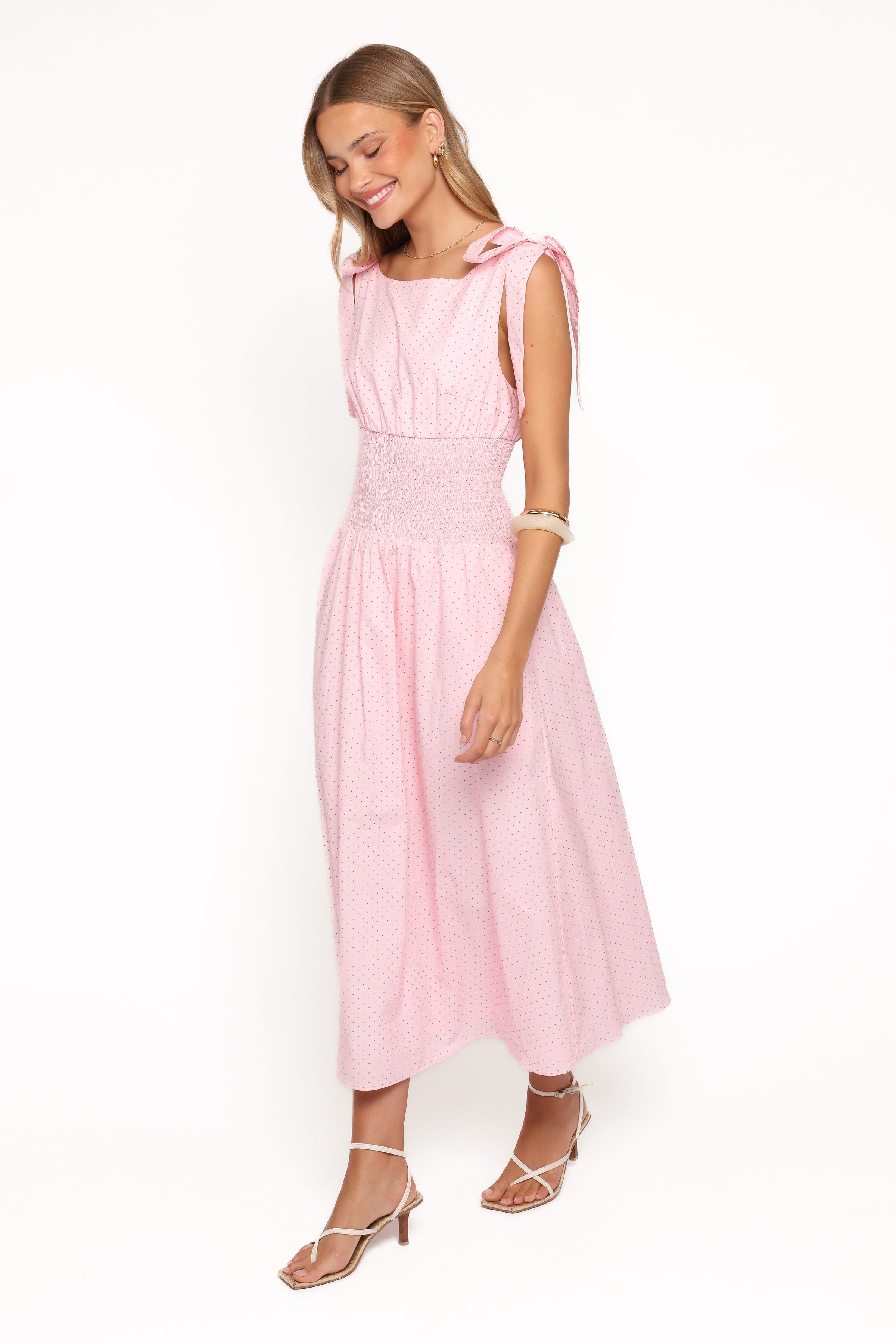 Petal and Pup USA DRESSES Leticia Midi Dress - Pink Polka Dot