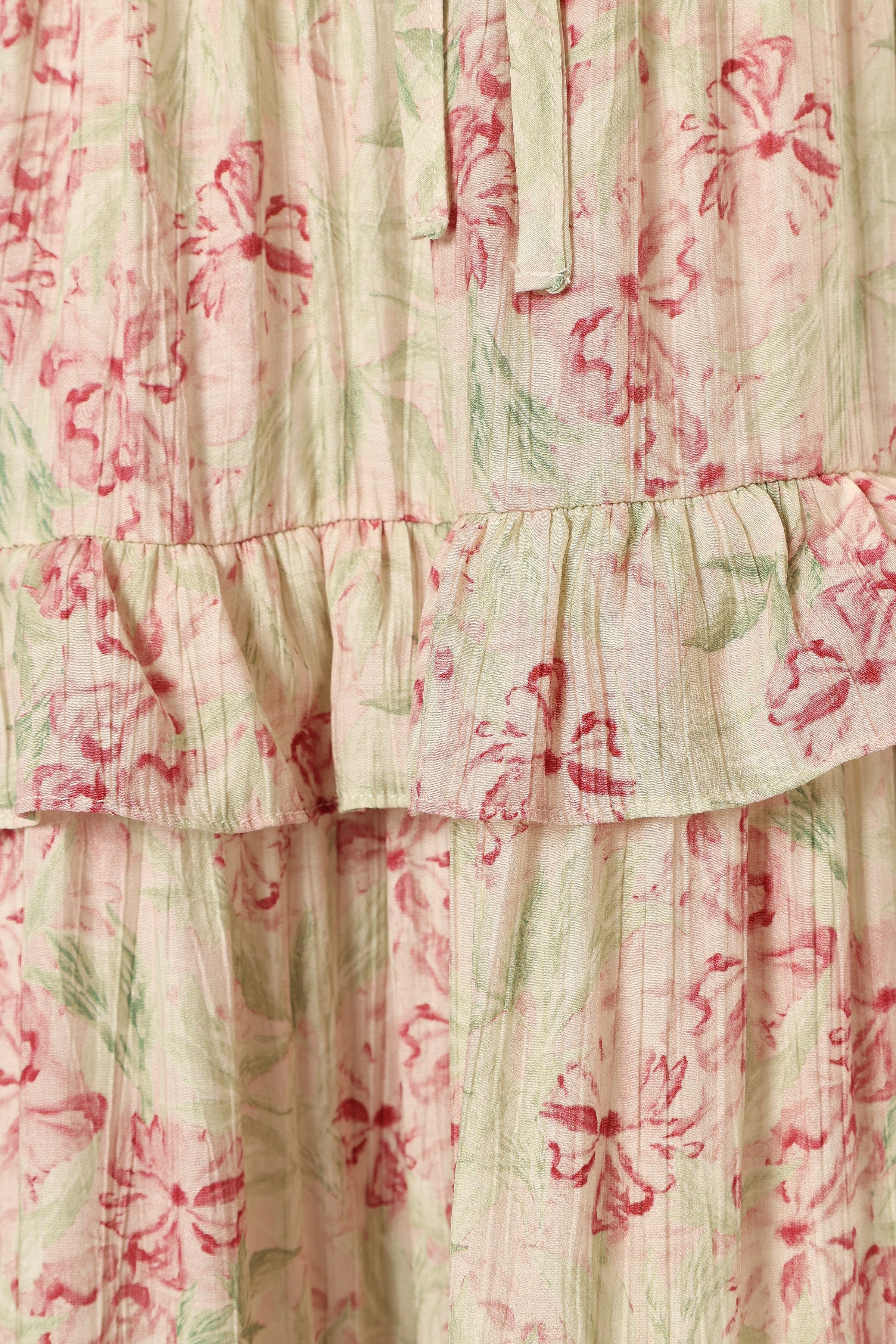 Petal and Pup USA DRESSES Levelle Midi Ruffle Dress - Ivory/Red Green Floral