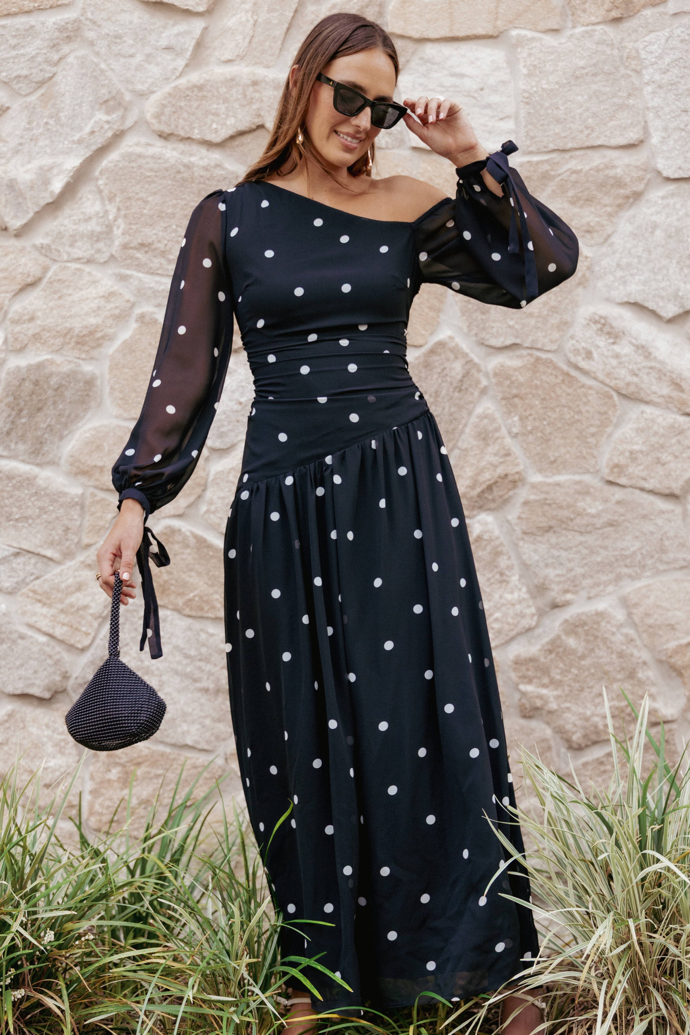 Petal and Pup USA DRESSES Levine Maxi Dress - Black Polka Dot