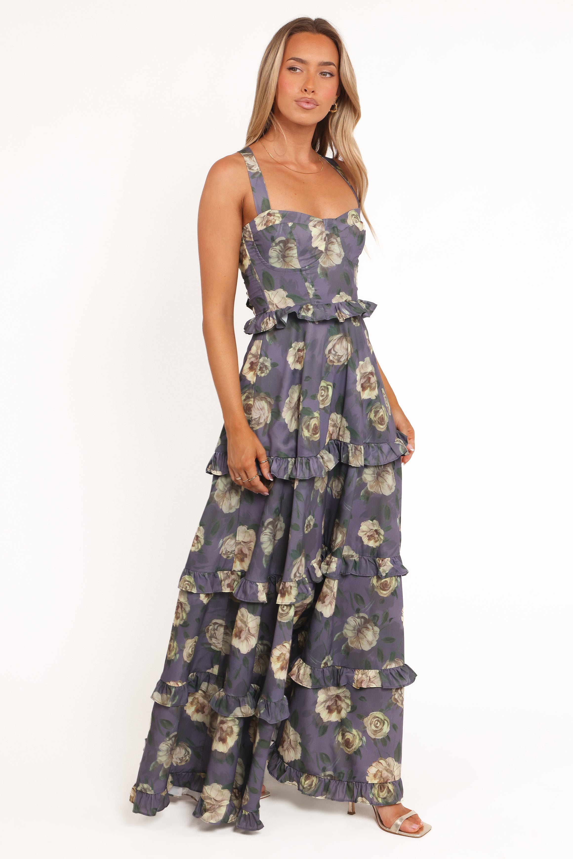 Petal and Pup USA DRESSES Lillee Tiered Maxi Dress - Lavender Floral