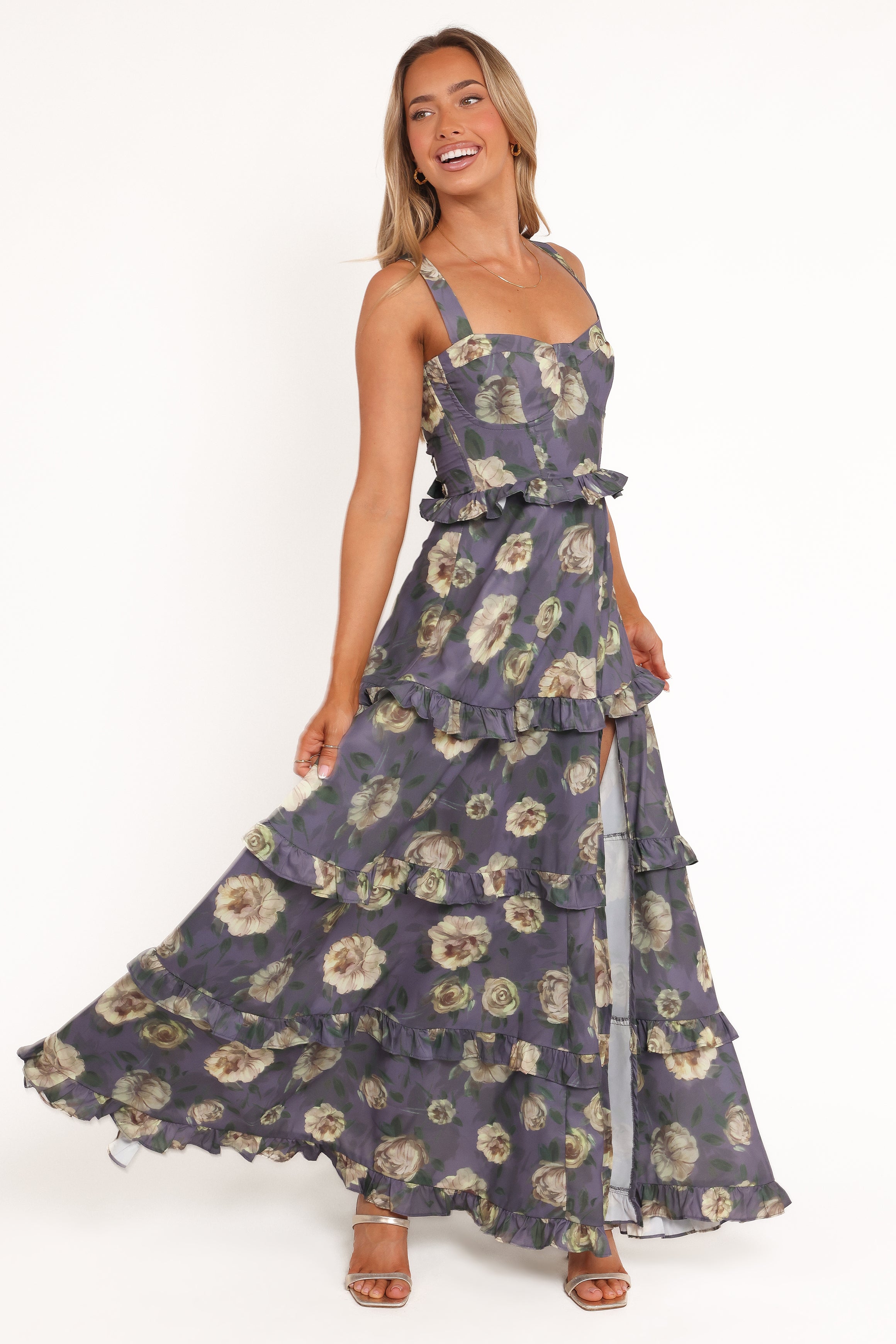 Petal and Pup USA DRESSES Lillee Tiered Maxi Dress - Lavender Floral