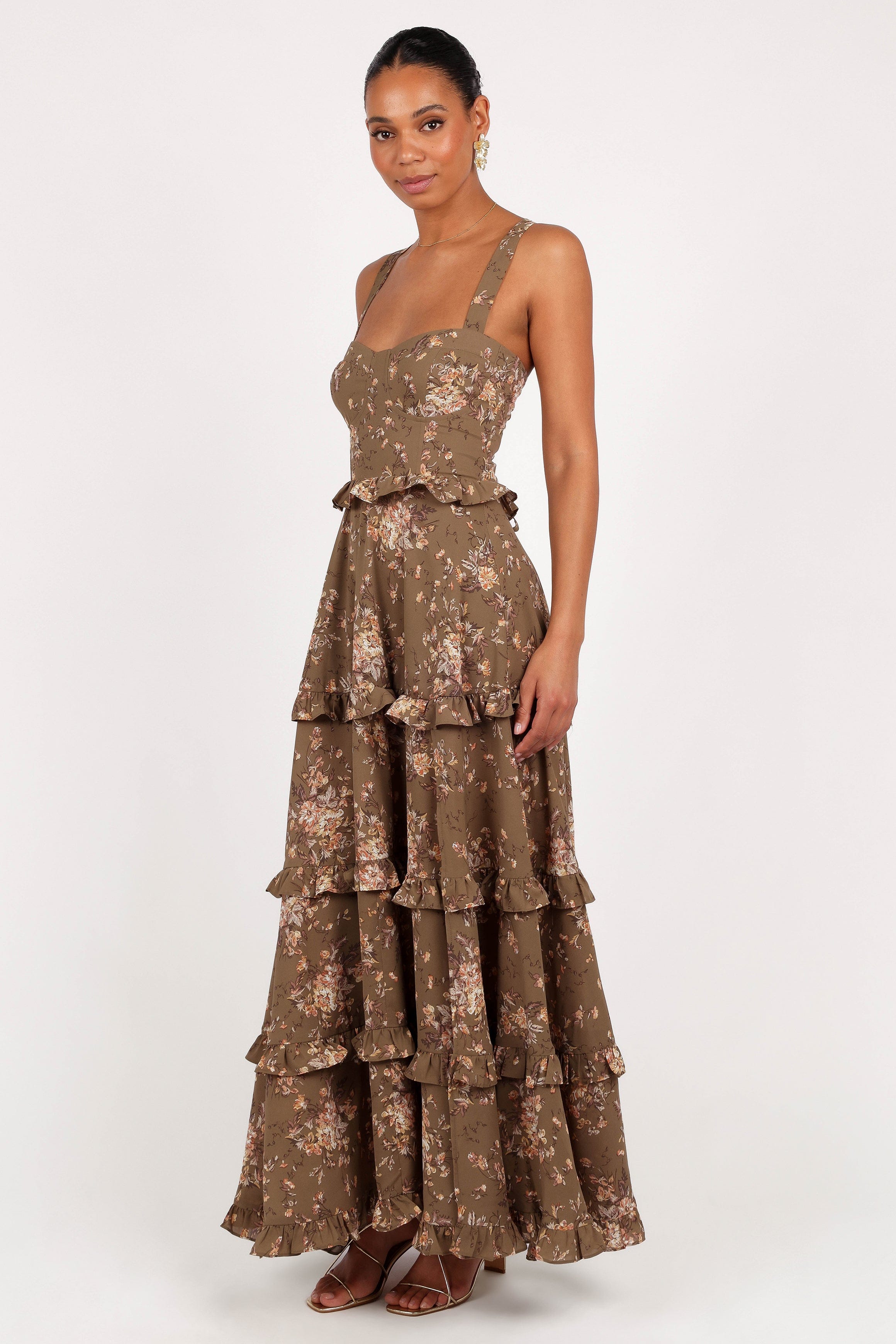 Petal and Pup USA DRESSES Lillee Tiered Maxi Dress - Olive Print
