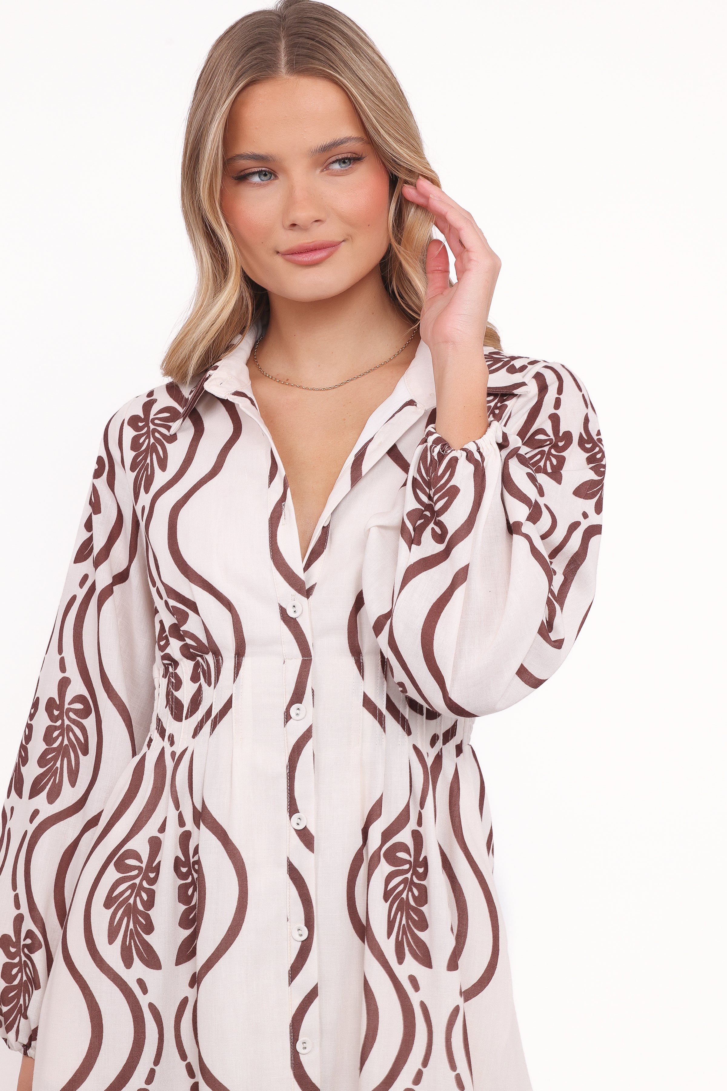 Petal and Pup USA DRESSES Lira Long Sleeve Midi Dress - Brown Print