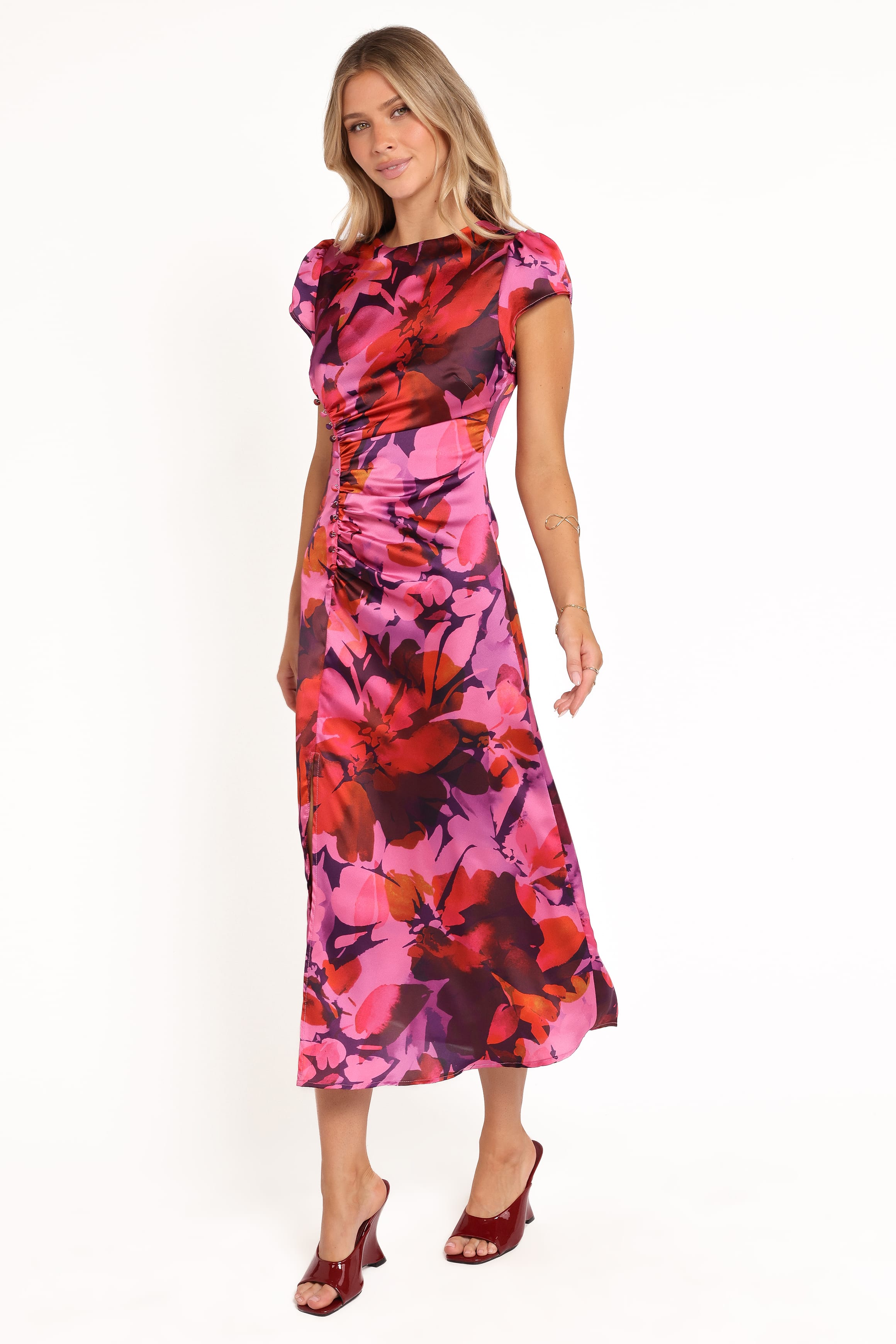 Petal and Pup USA DRESSES Lisbeth Midi Dress - Magenta Floral