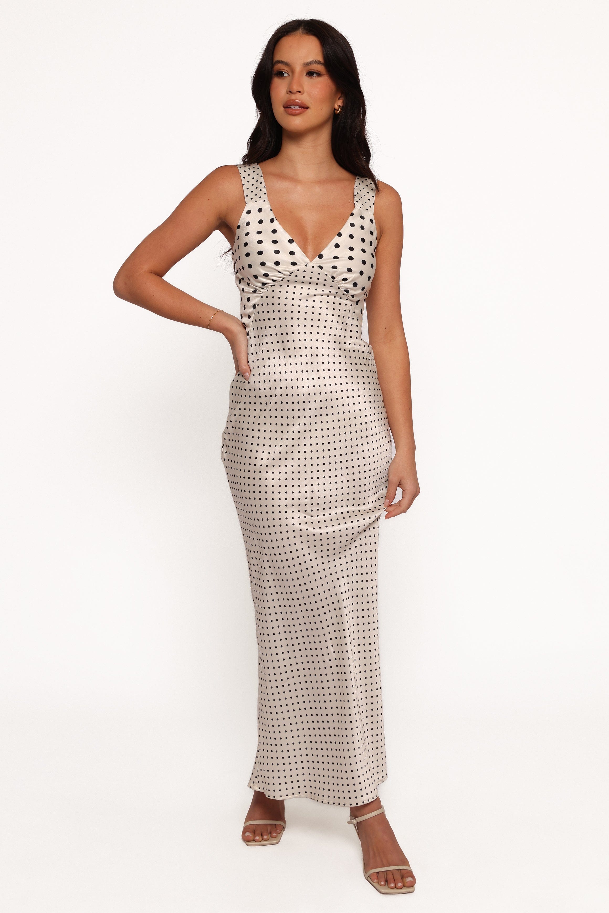 Petal and Pup USA DRESSES Lizza Maxi Dress - White Polkadot