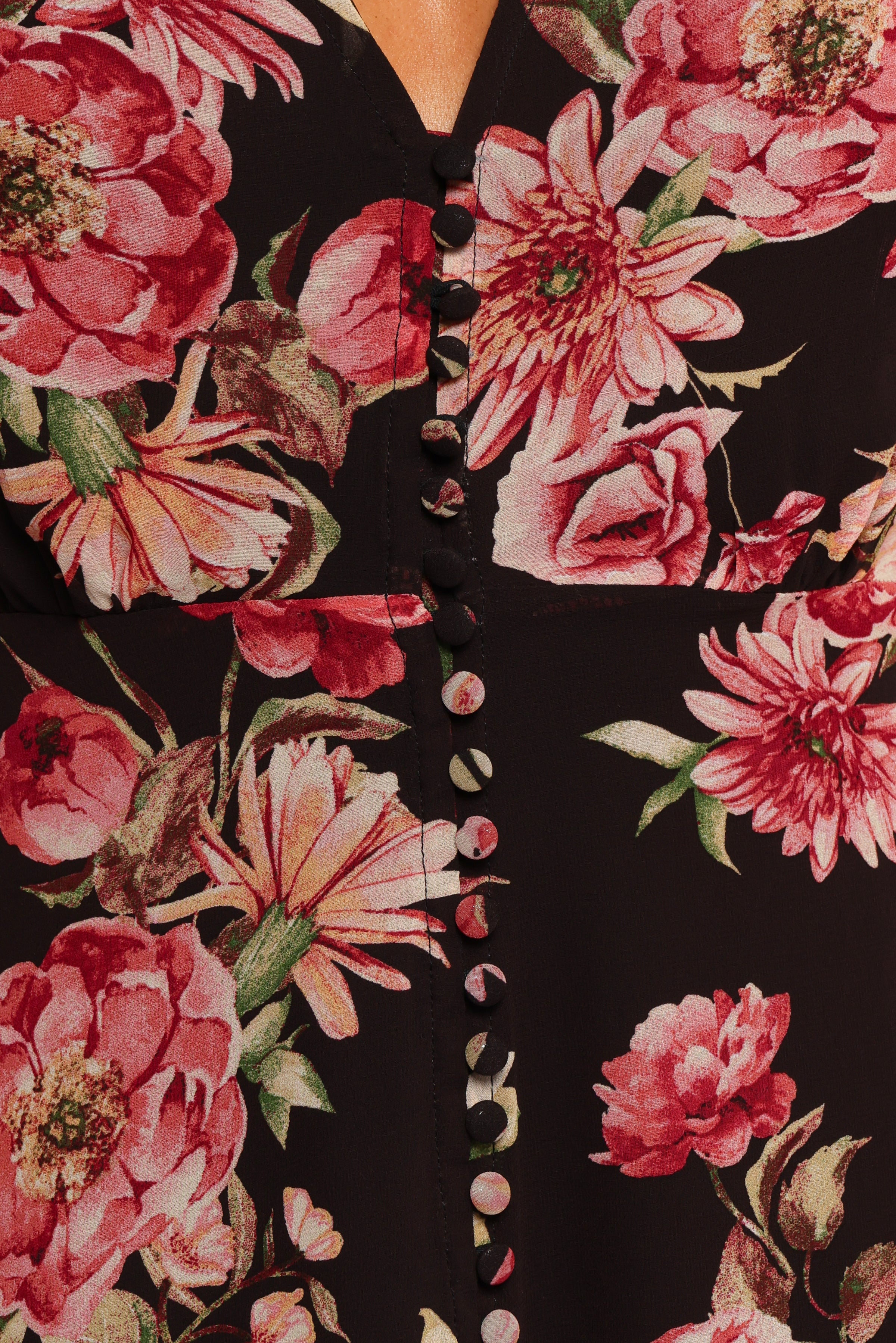 Petal and Pup USA DRESSES Logen Floral Midi Dress - Black Floral