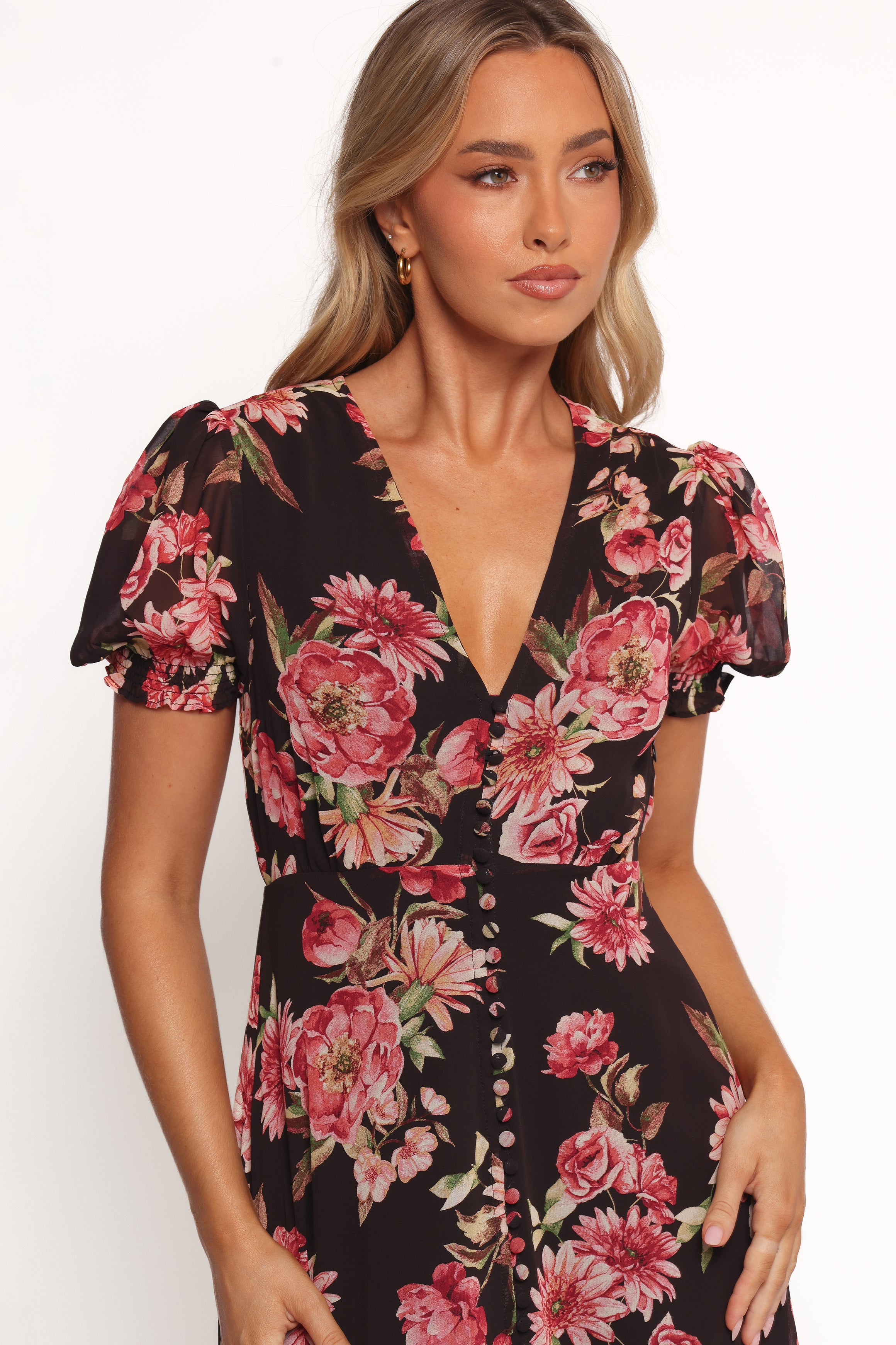 Petal and Pup USA DRESSES Logen Floral Midi Dress - Black Floral