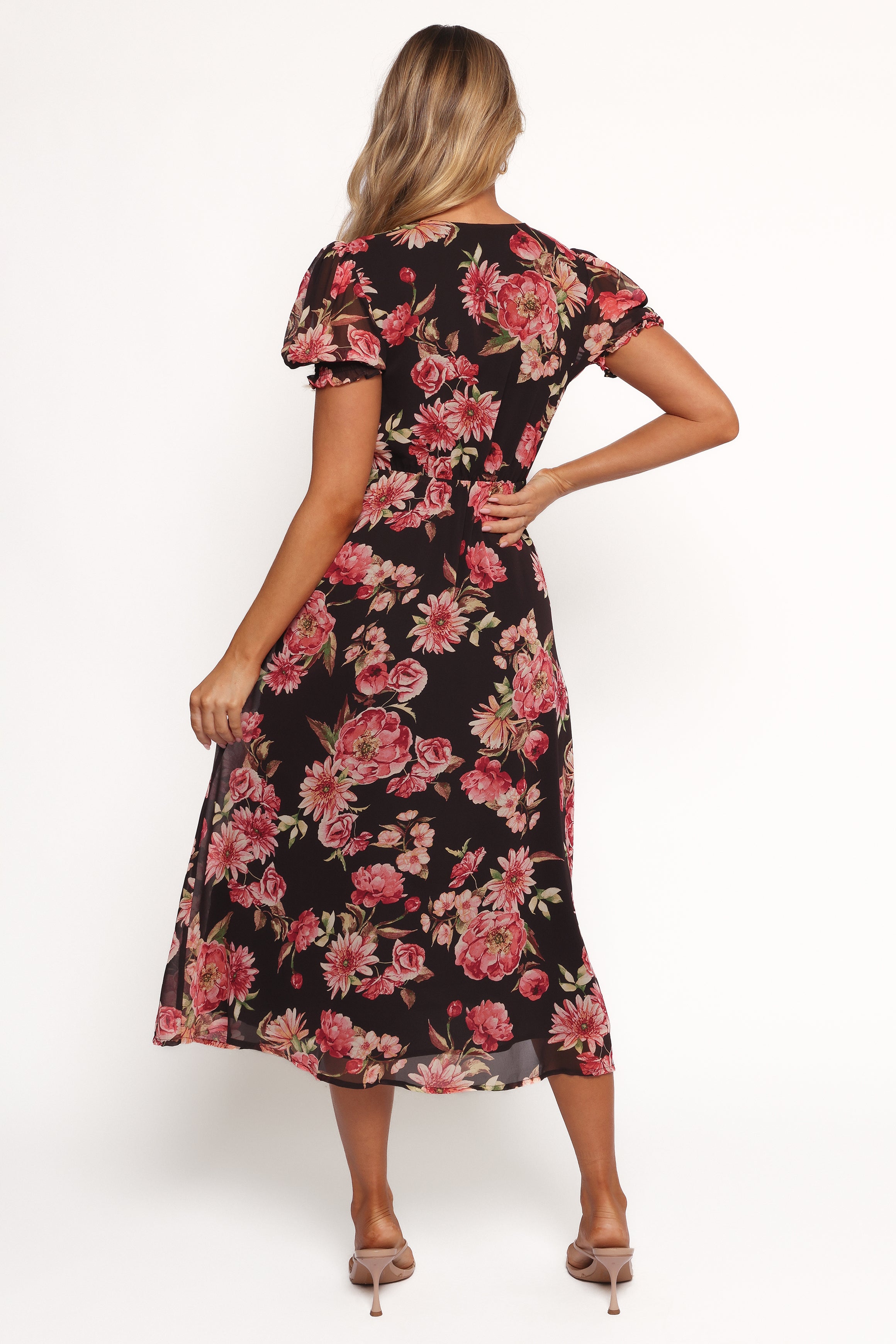Petal and Pup USA DRESSES Logen Floral Midi Dress - Black Floral
