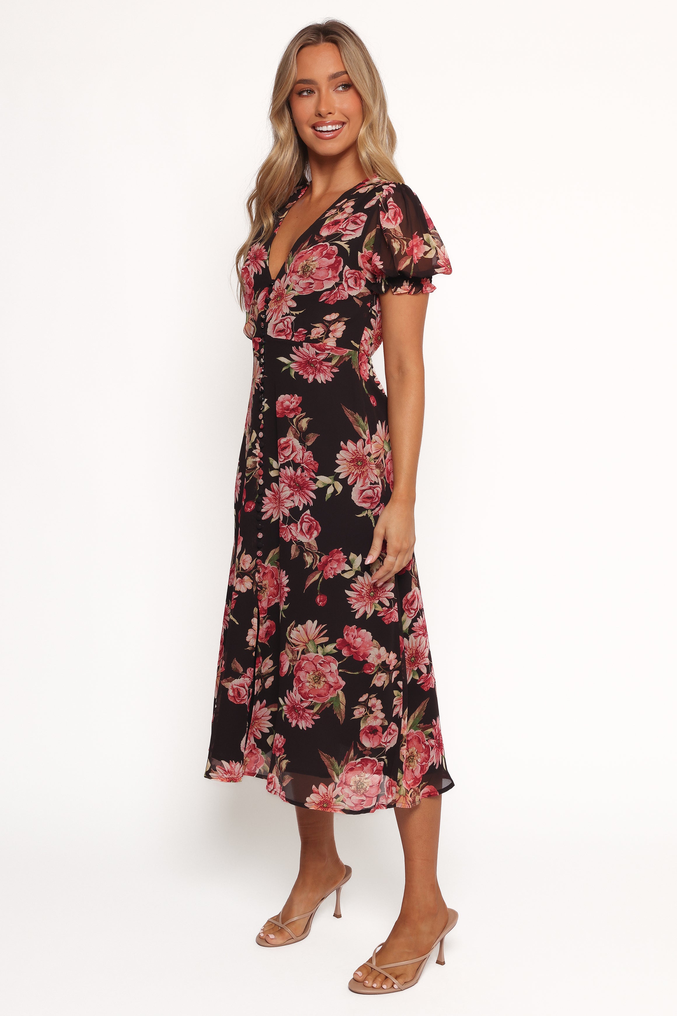 Petal and Pup USA DRESSES Logen Floral Midi Dress - Black Floral
