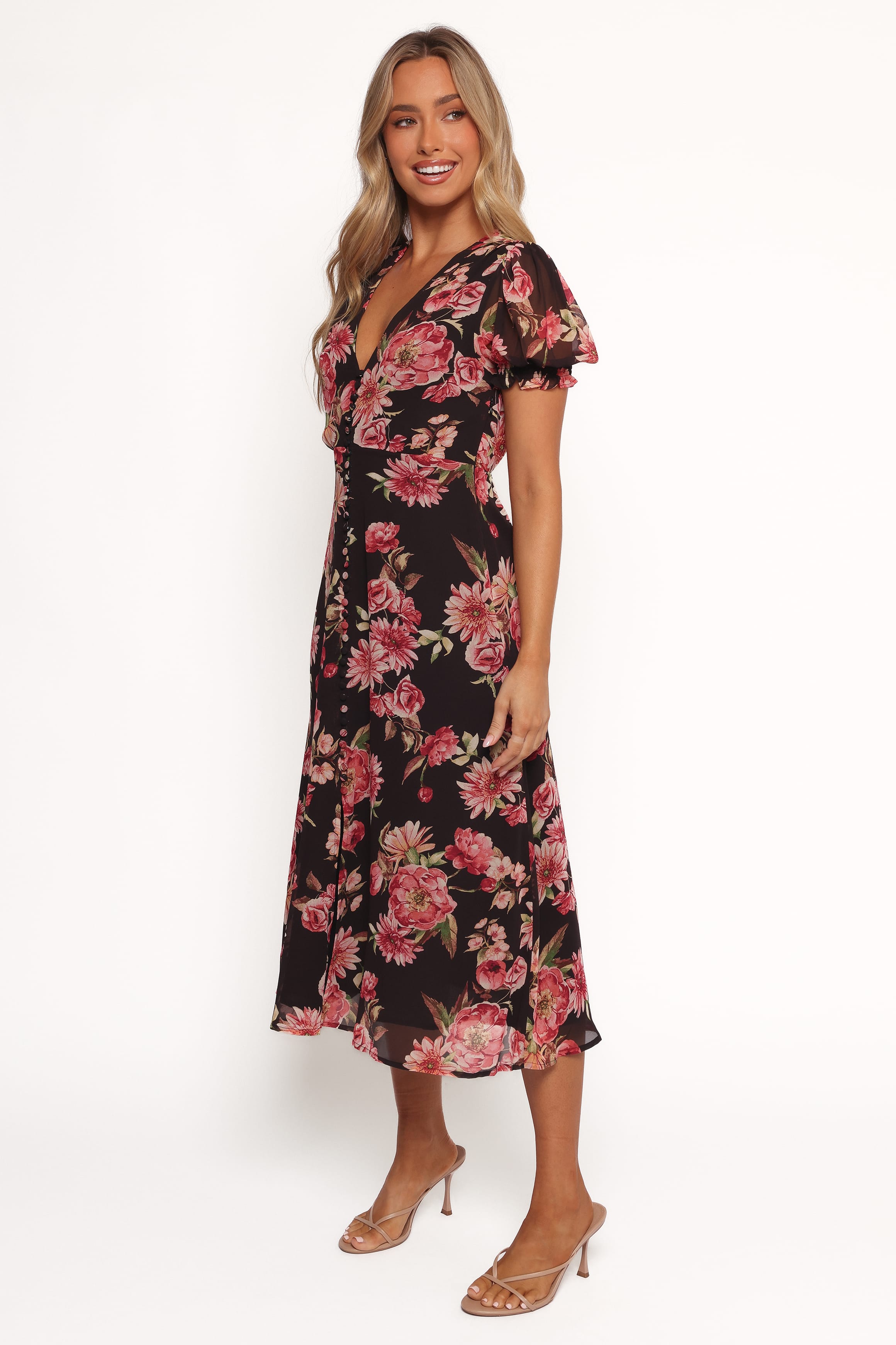 Petal and Pup USA DRESSES Logen Floral Midi Dress - Black Floral