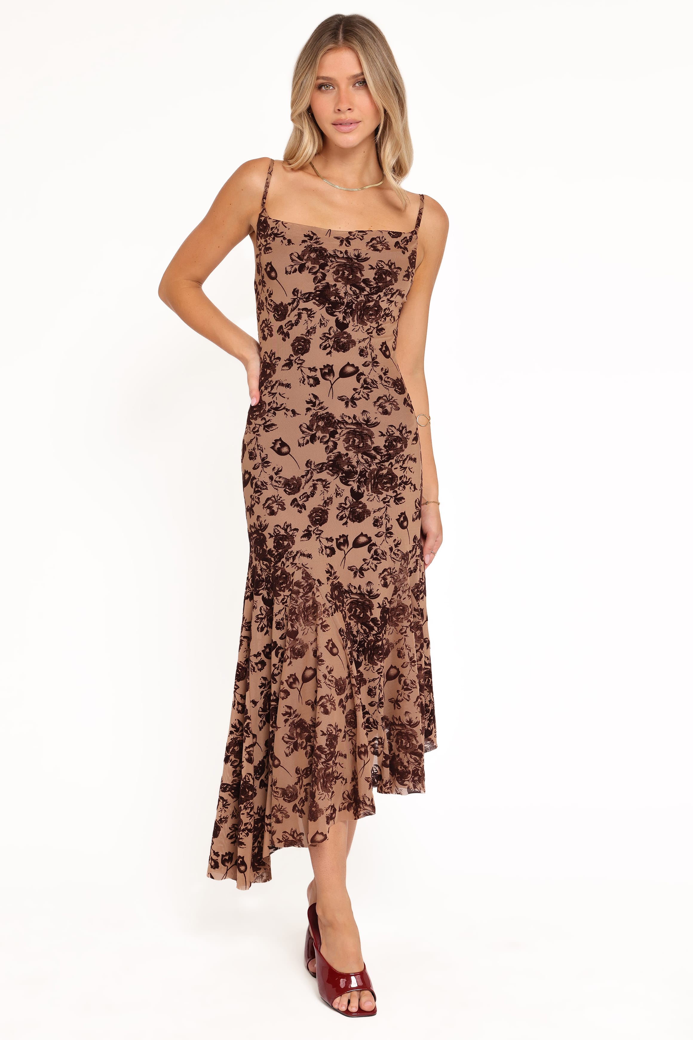 Petal and Pup USA DRESSES Lolita Midi Dress - Brown Floral