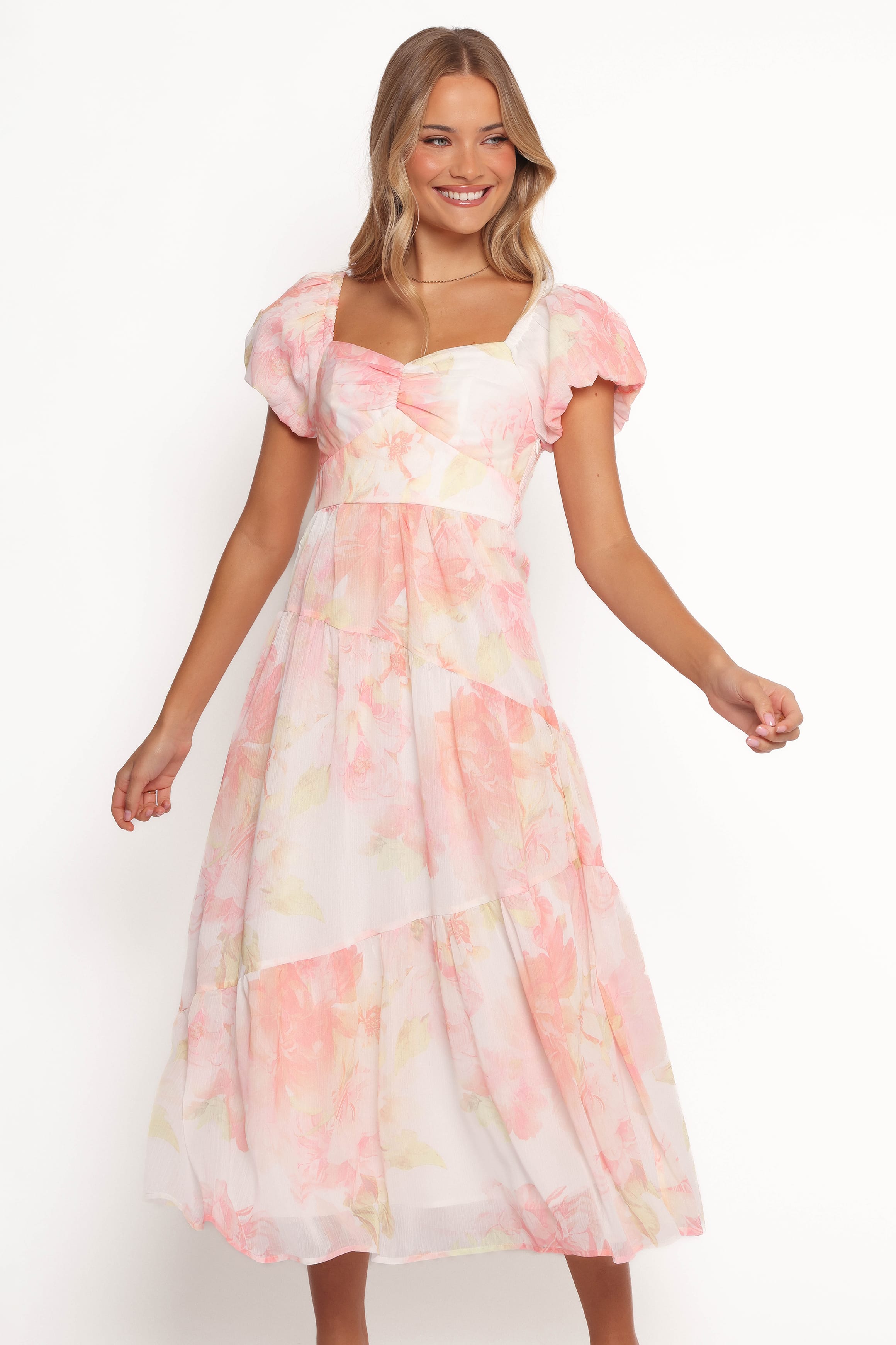 Petal and Pup USA DRESSES Lumis Midi Dress - Peach Floral (Hold for Rack)