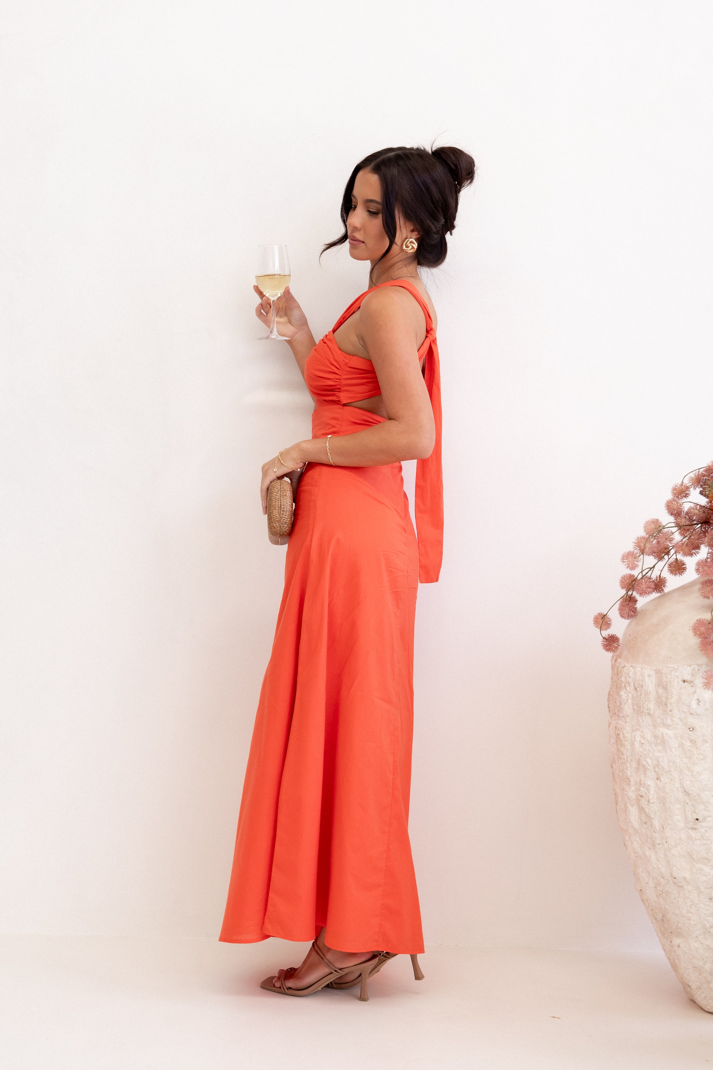 Petal and Pup USA DRESSES Luna One Shoulder Maxi Dress - Tangerine