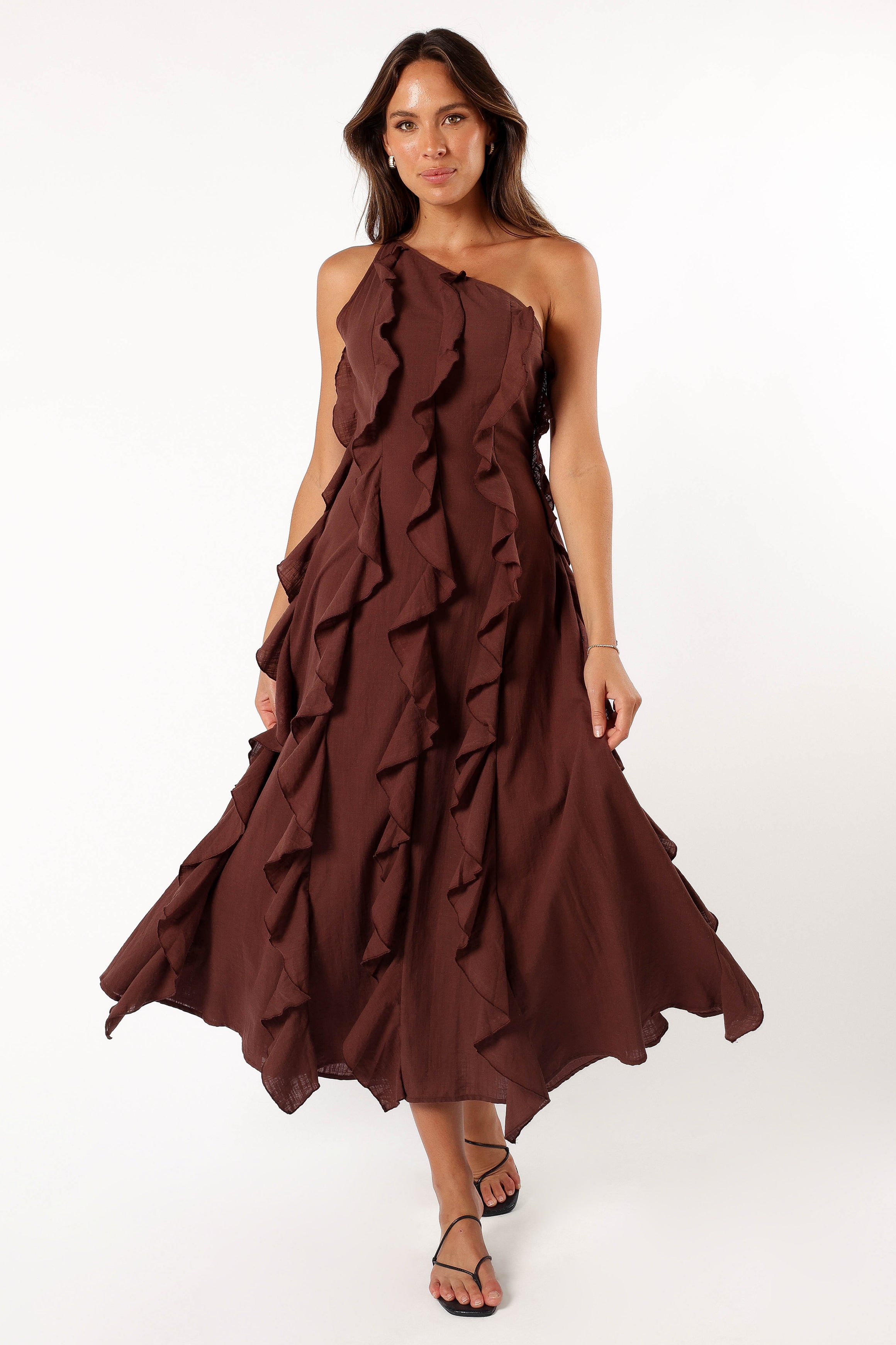 Petal and Pup USA DRESSES Maggy One Shoulder Dress - Chocolate