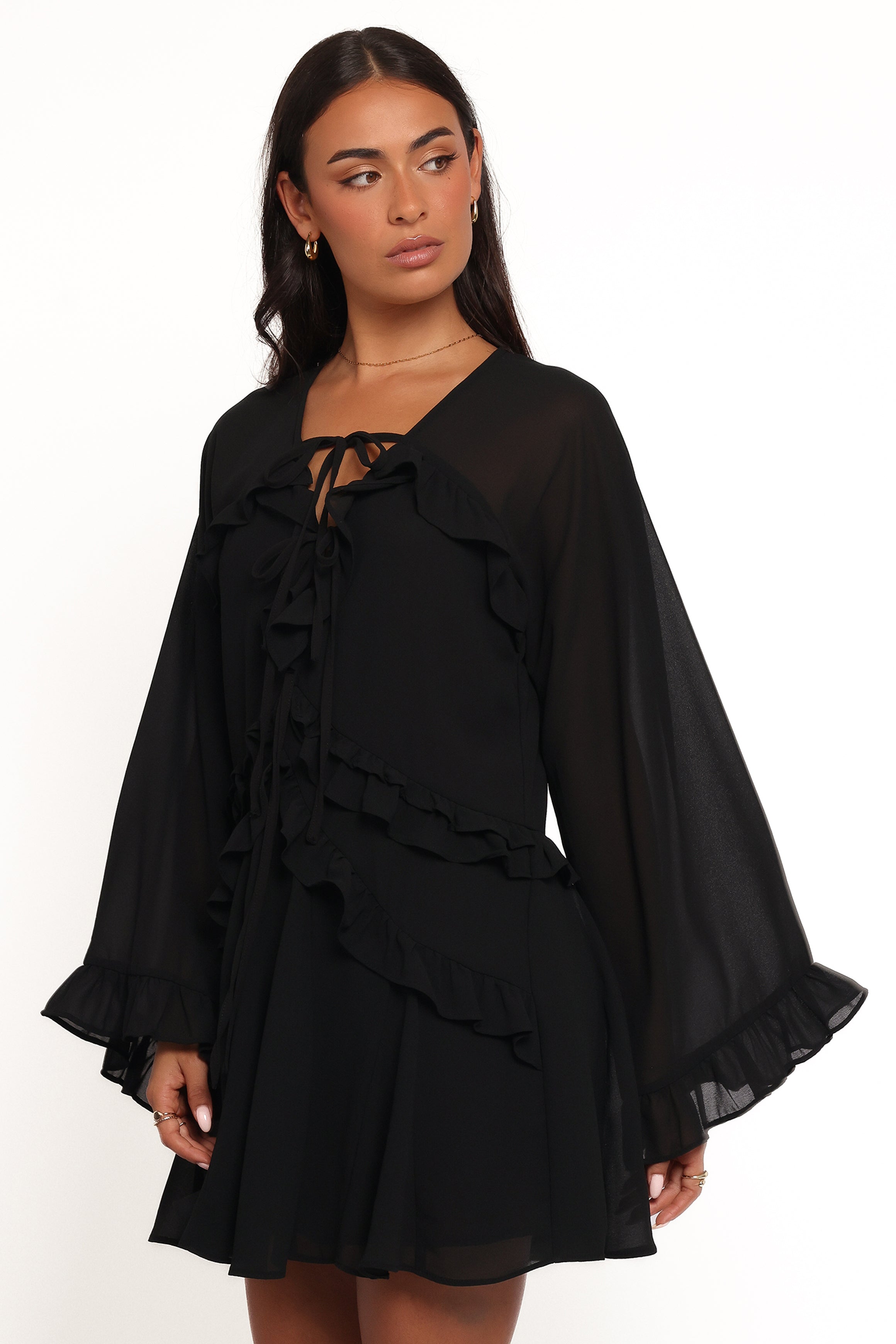 Petal and Pup USA DRESSES Magnolia Long Sleeve Mini Dress - Black