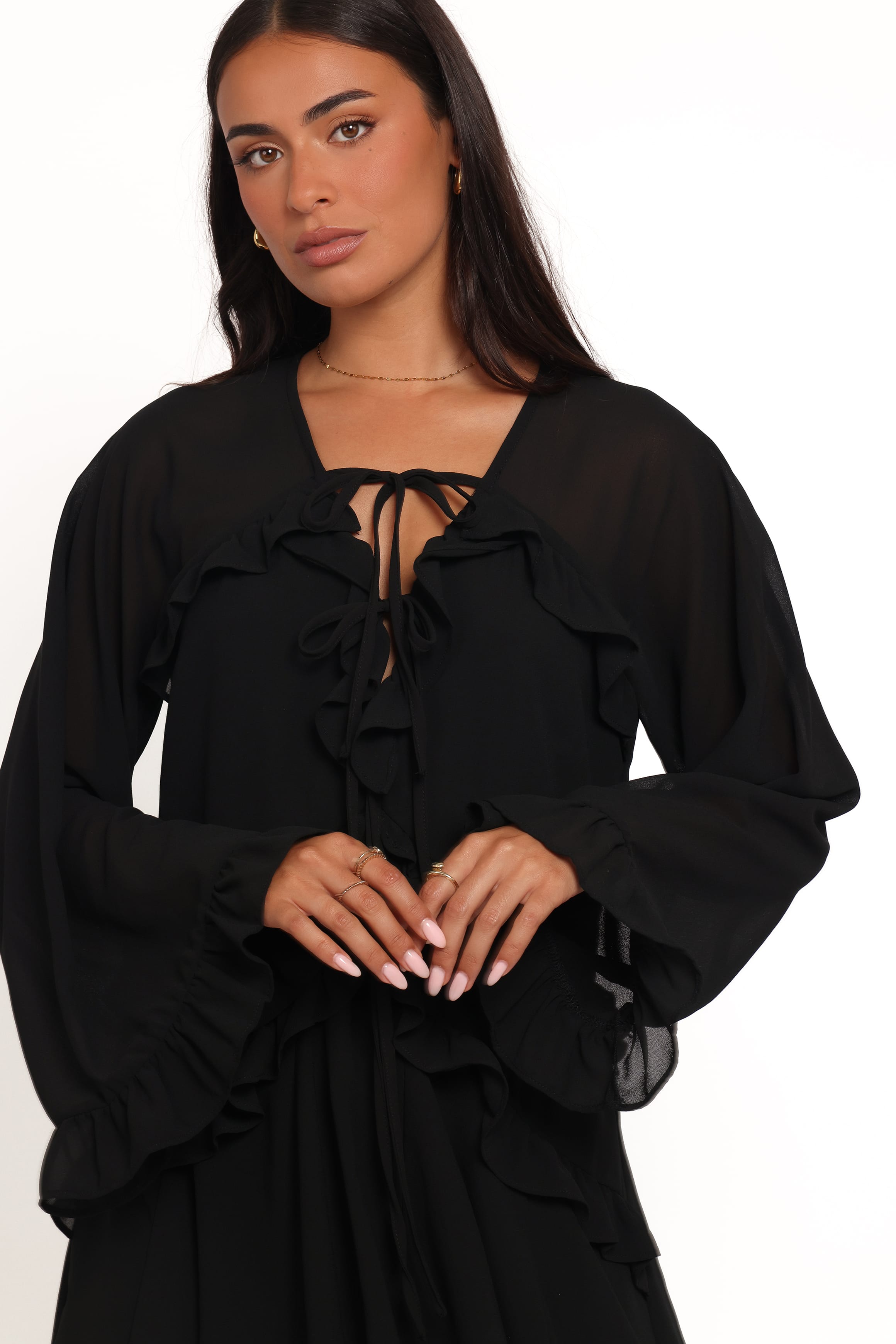 Petal and Pup USA DRESSES Magnolia Long Sleeve Mini Dress - Black