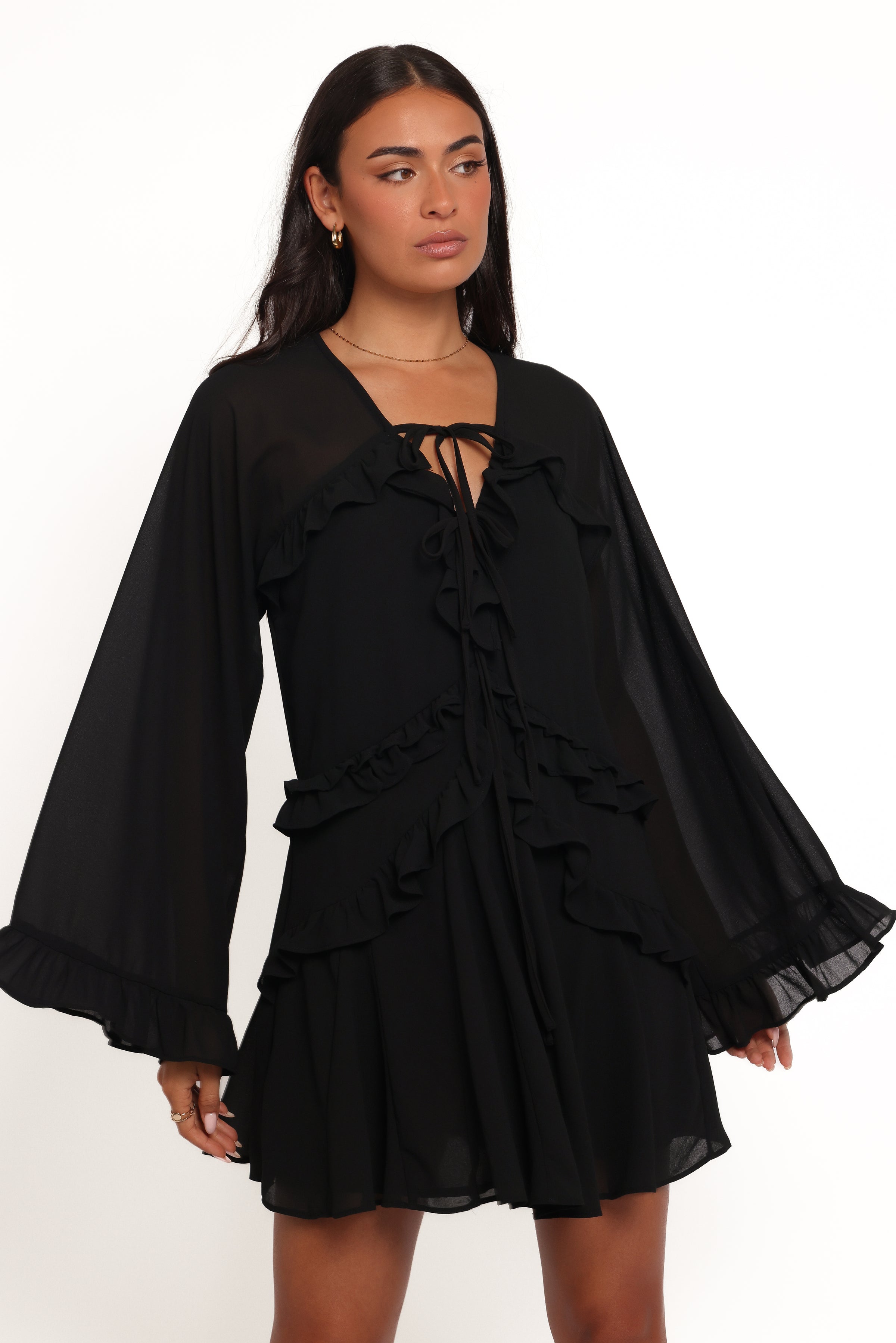 Petal and Pup USA DRESSES Magnolia Long Sleeve Mini Dress - Black