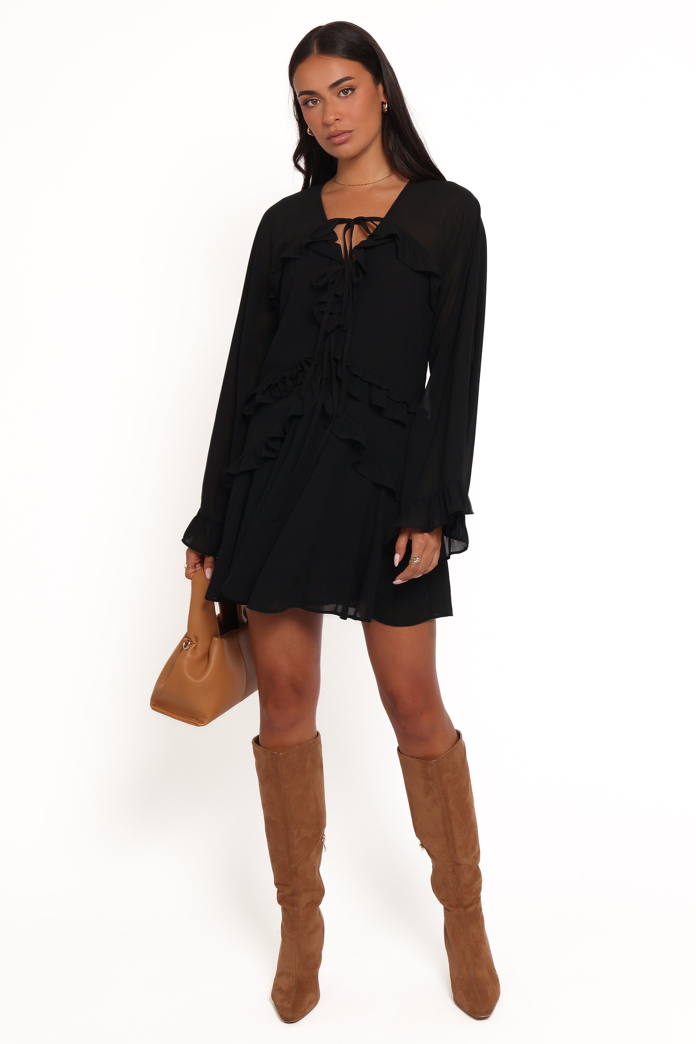 Petal and Pup USA DRESSES Magnolia Long Sleeve Mini Dress - Black