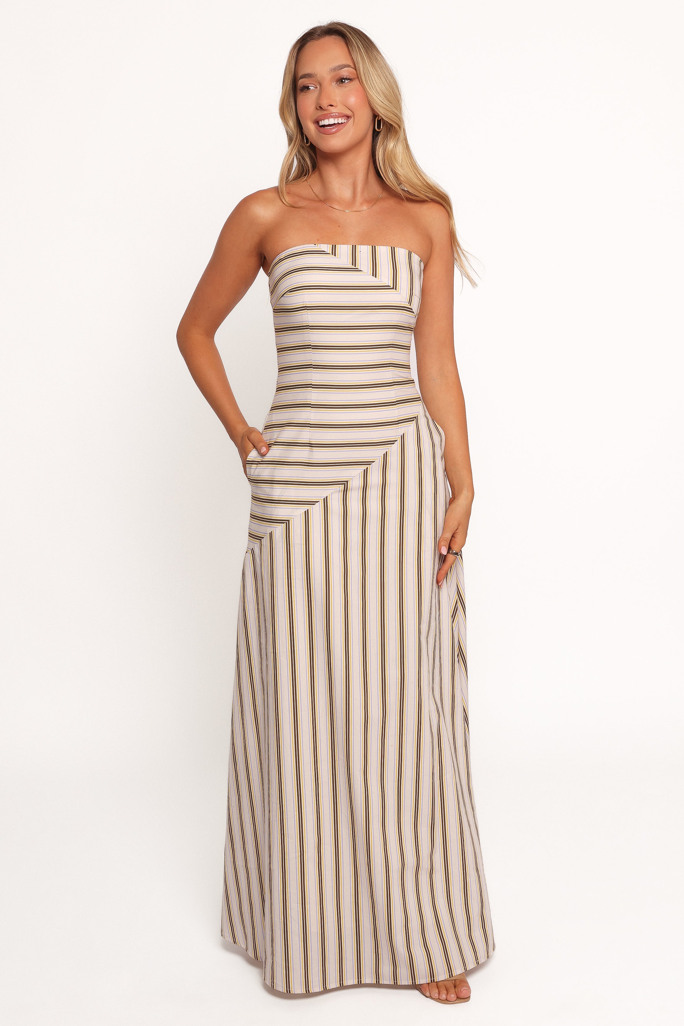 Petal and Pup USA DRESSES Maliah Maxi Dress - Vory Stripe