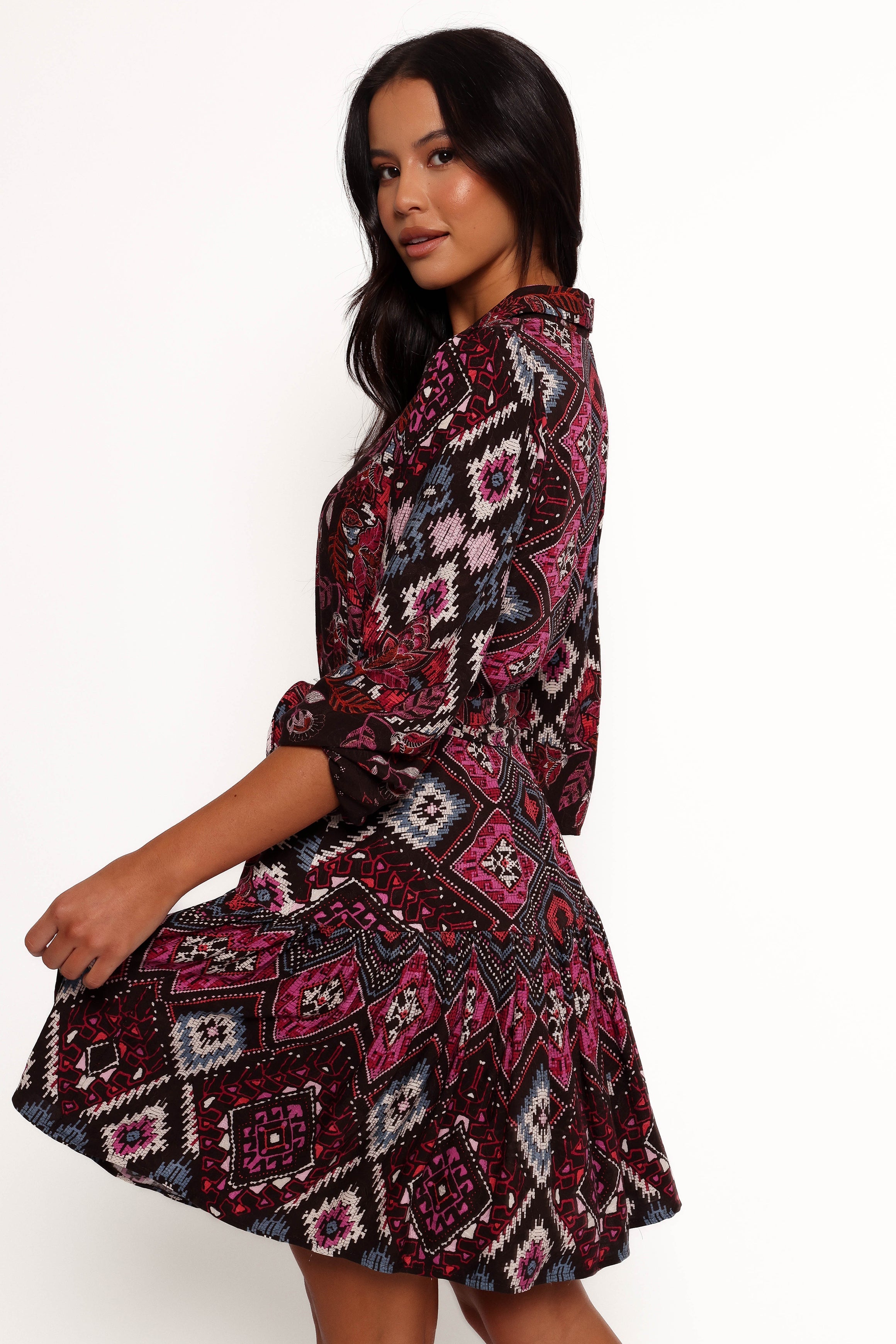 Petal and Pup USA DRESSES Mandy Long Sleeve Mini Dress - Chocolate Brown