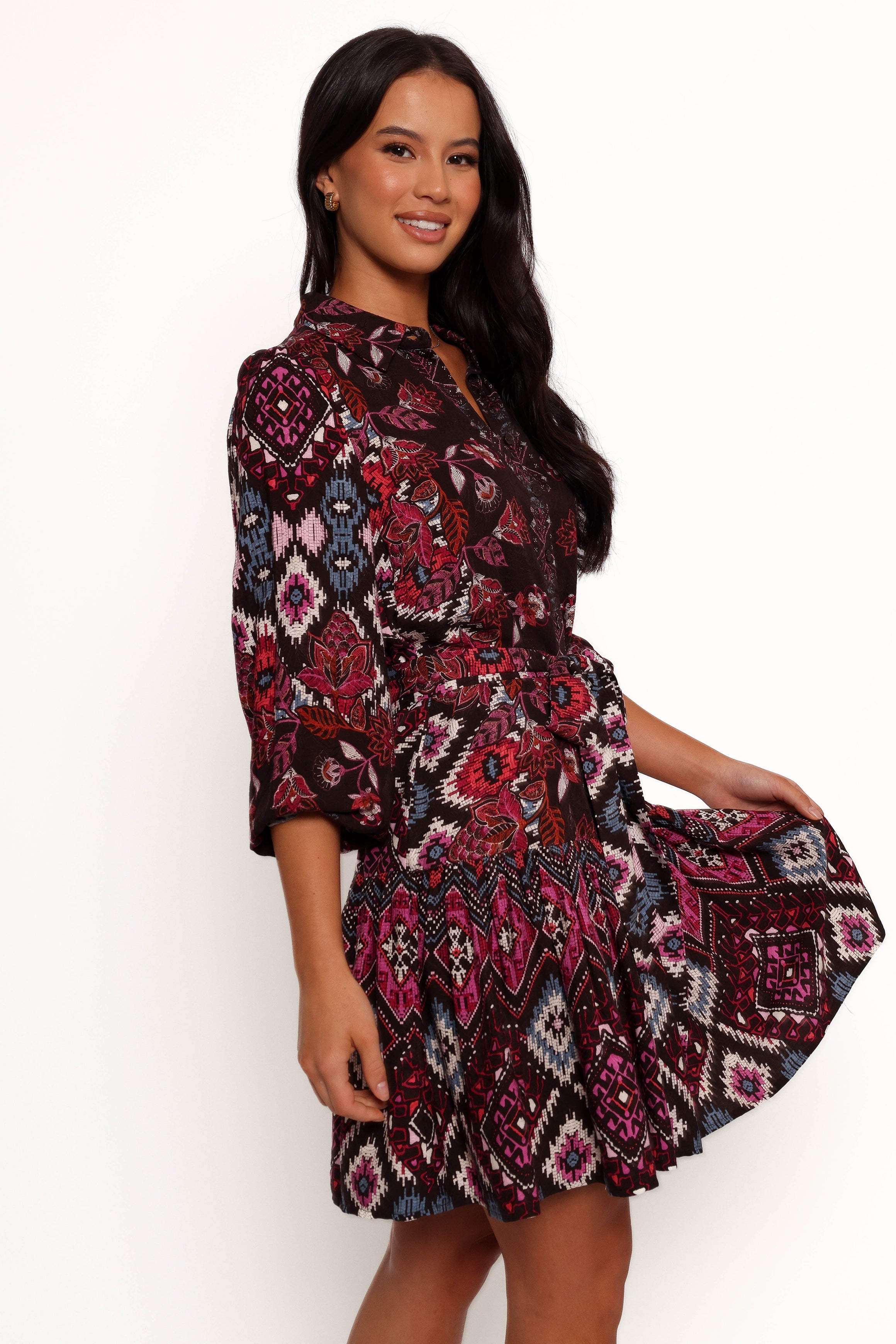 Petal and Pup USA DRESSES Mandy Long Sleeve Mini Dress - Chocolate Brown