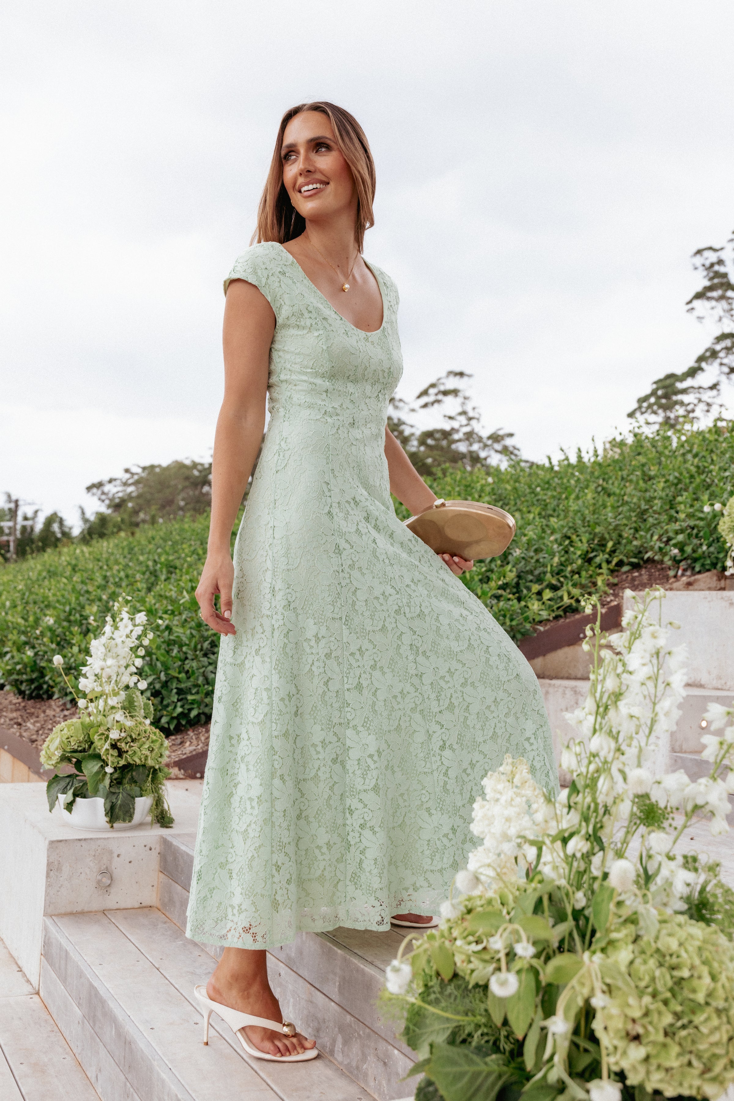 Petal and Pup USA DRESSES Mapleton Maxi Dress - Sage Green Lace