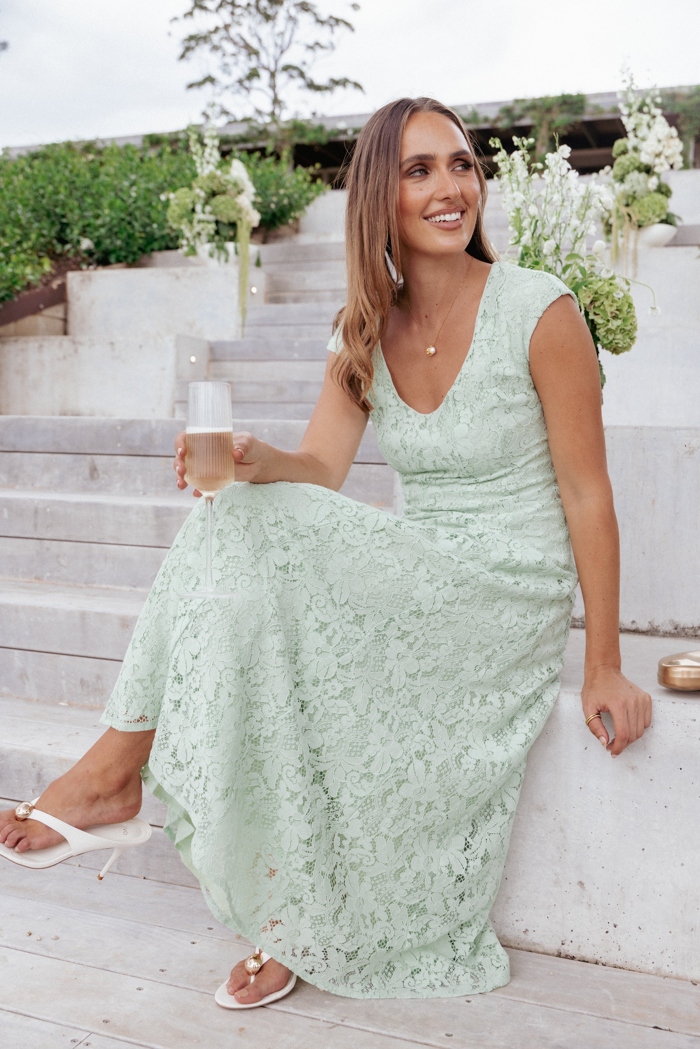 Petal and Pup USA DRESSES Mapleton Maxi Dress - Sage Green Lace