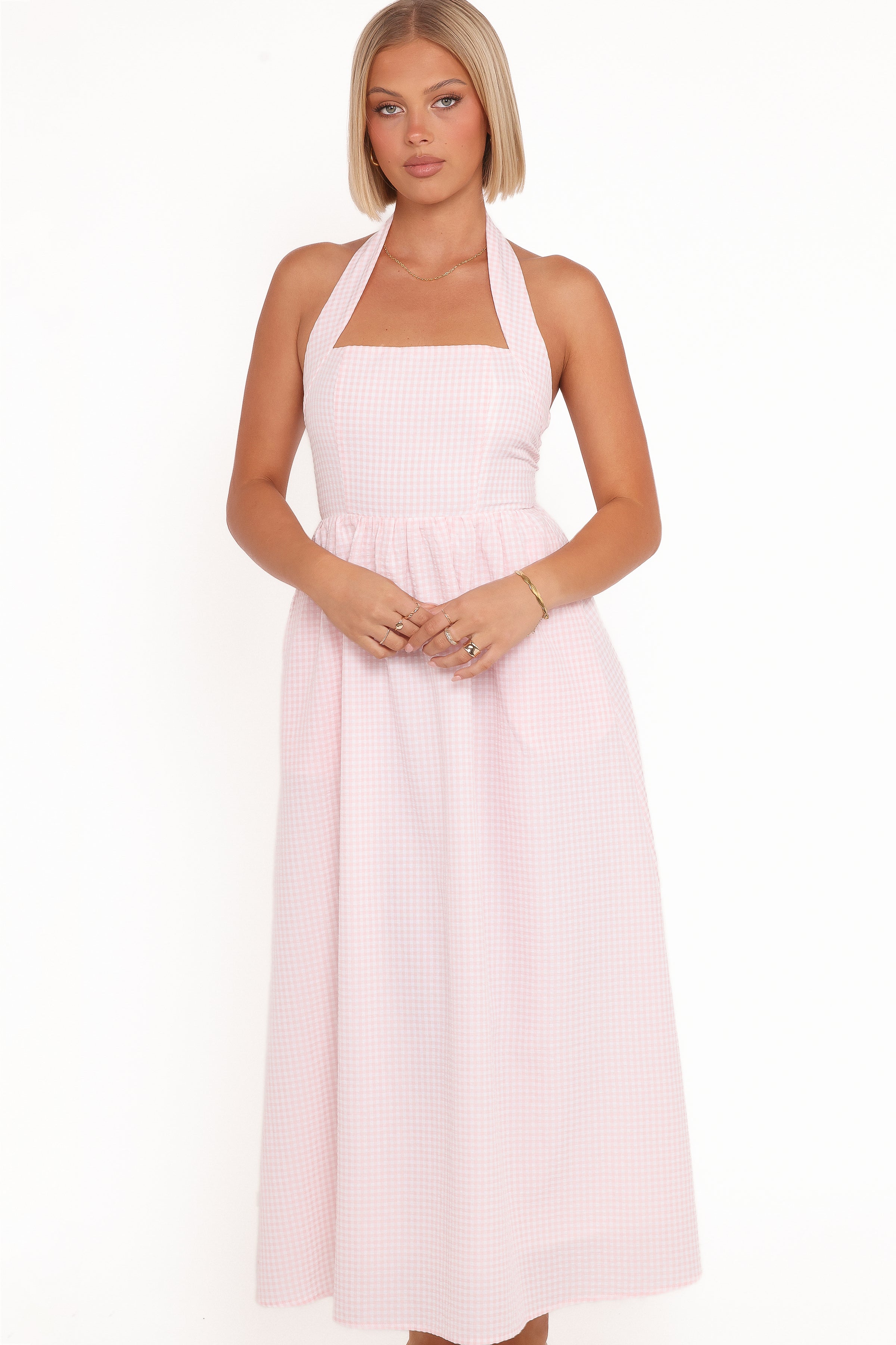 Petal and Pup USA DRESSES Margerie Halter Dress - Pink Gingham