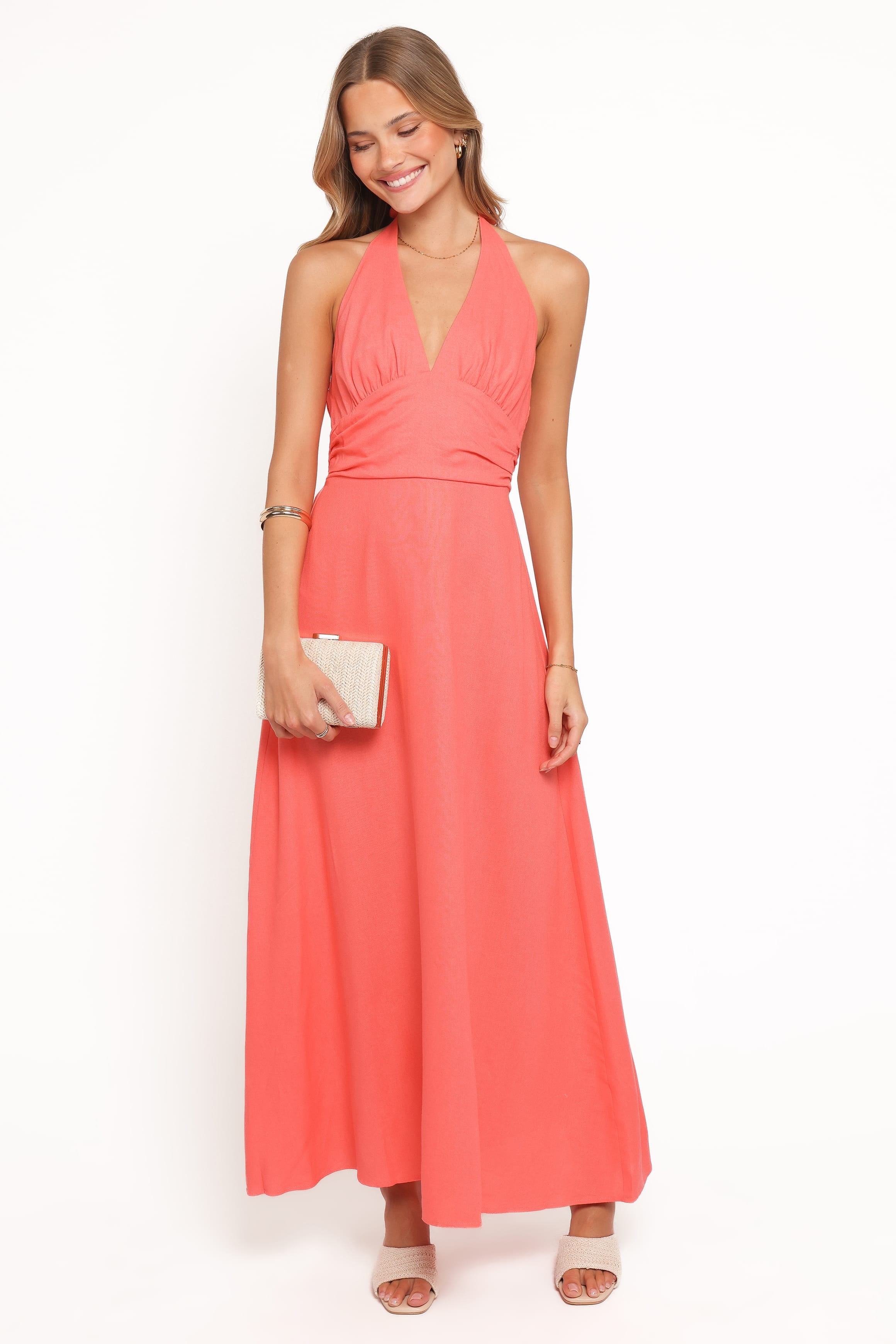 Petal and Pup USA DRESSES Marie Halterneck Maxi Dress - Coral