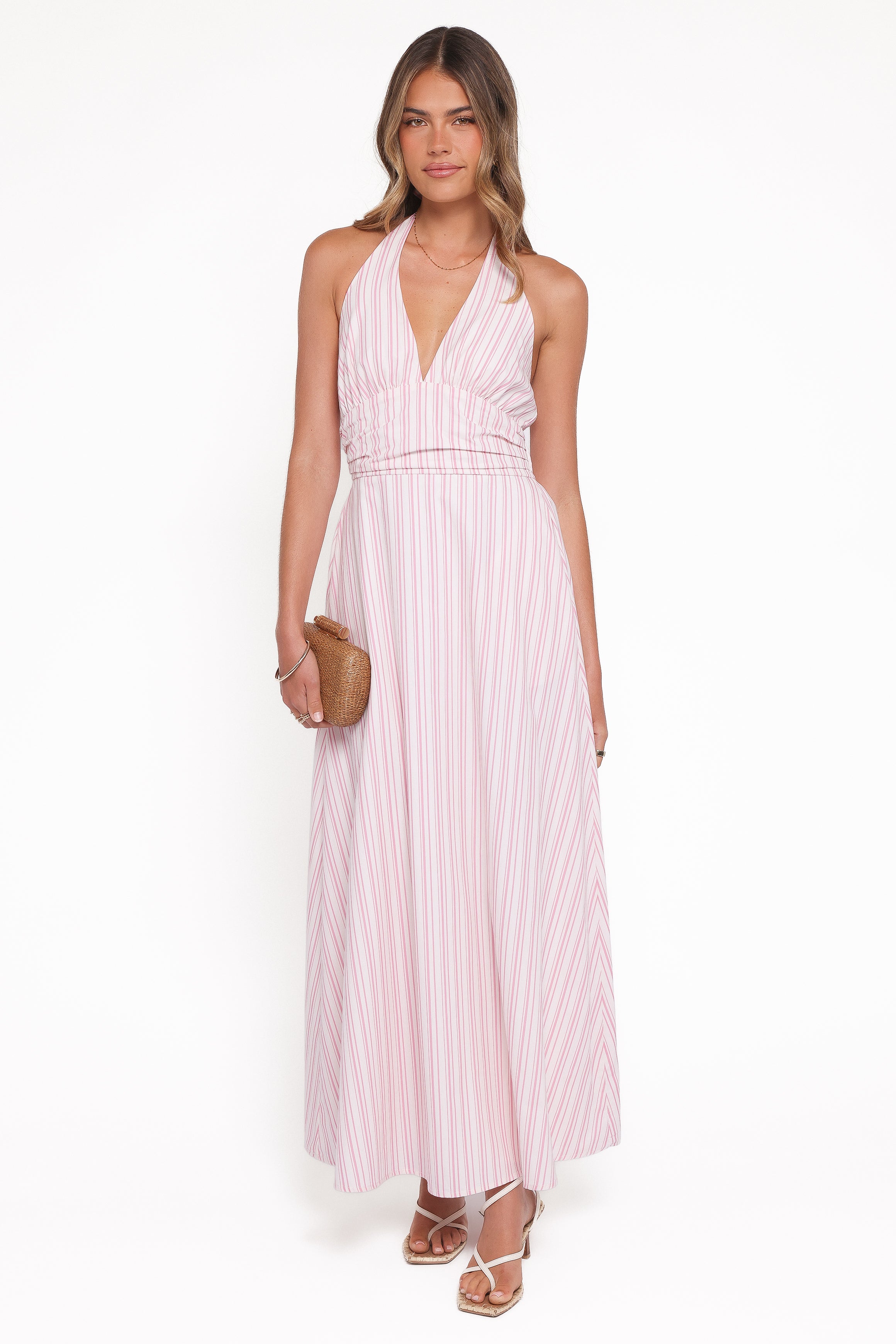 Petal and Pup USA DRESSES Marie Halterneck Maxi Dress - Pink Stripe