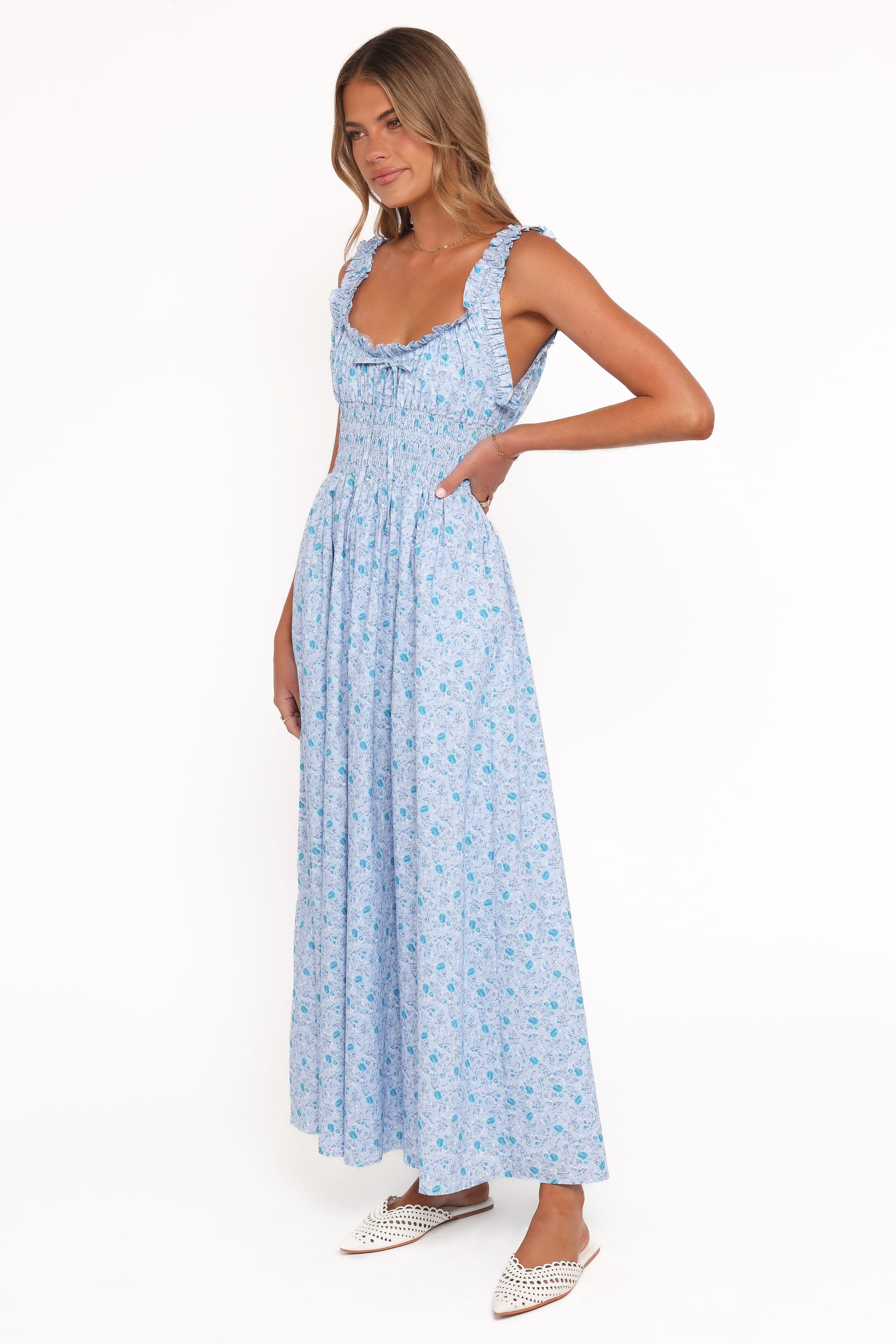 Petal and Pup USA DRESSES Marlena Midi Dress - Blue Floral