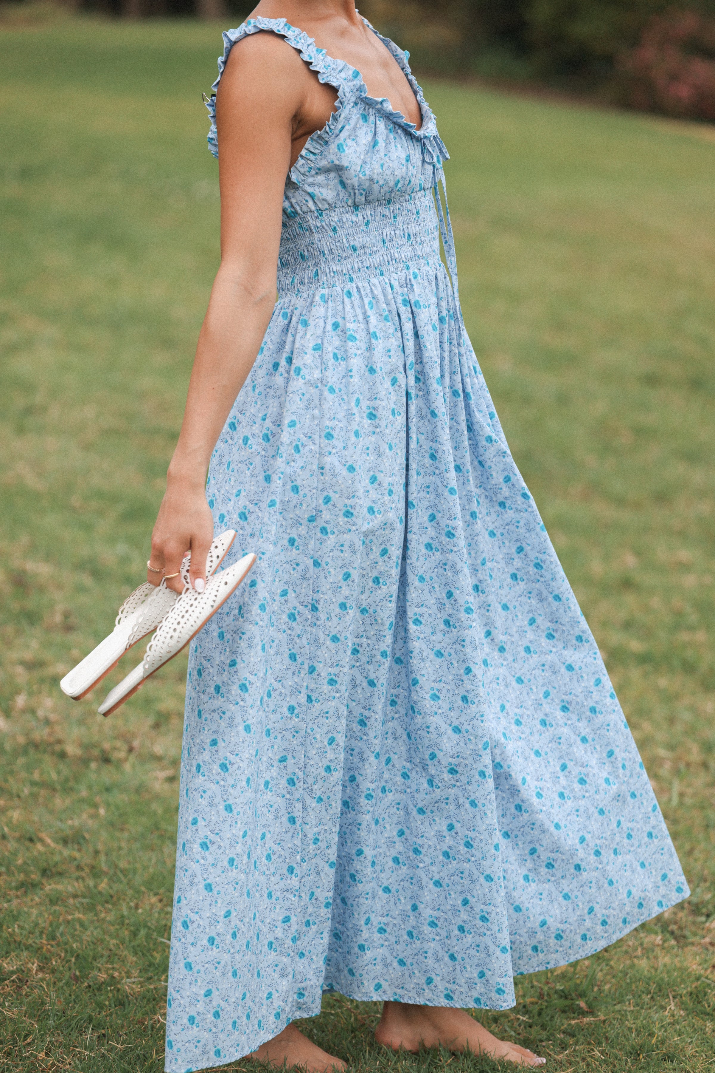 Petal and Pup USA DRESSES Marlena Midi Dress - Blue Floral