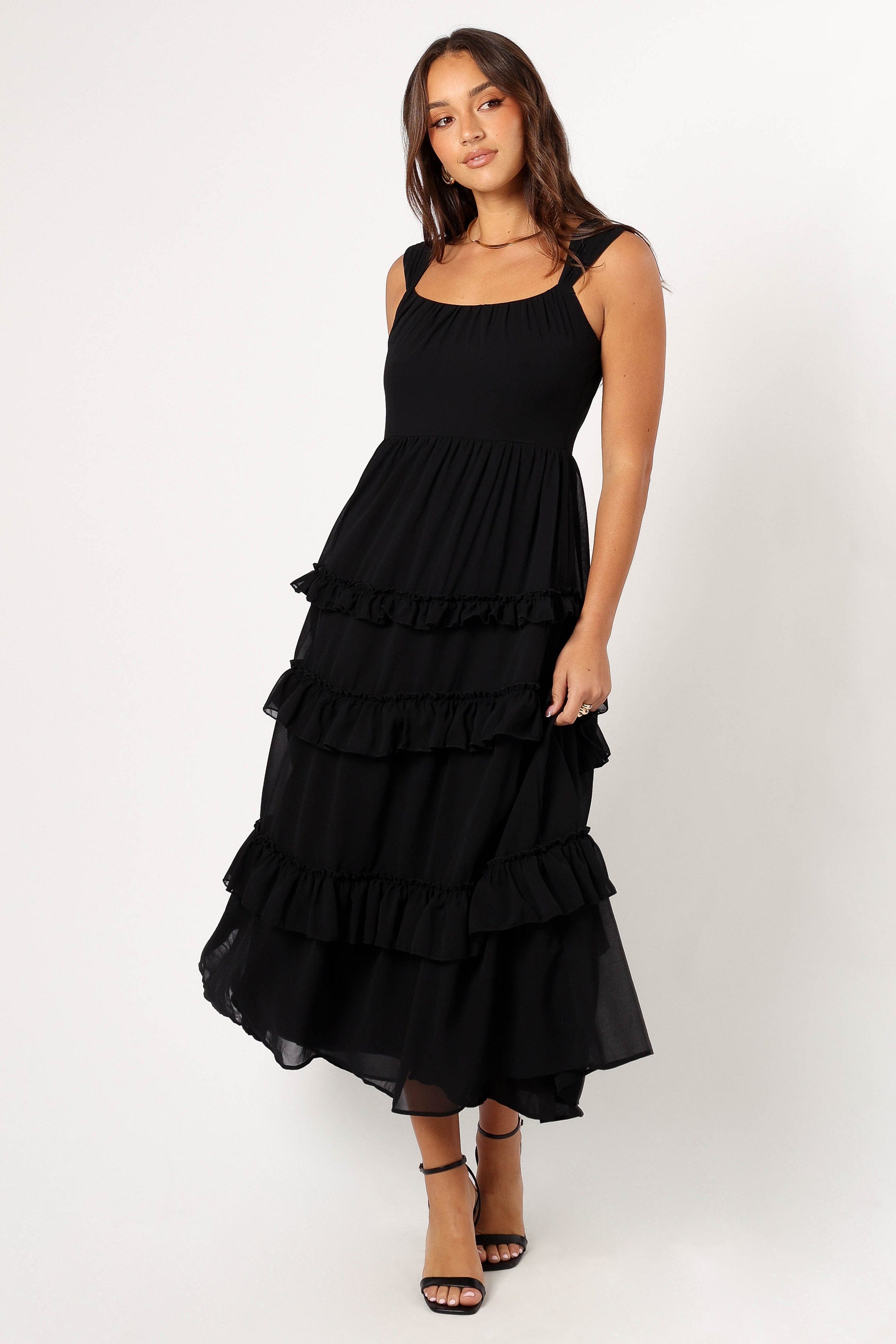 Petal and Pup USA DRESSES Marli Ruffle Midi Dress - Black