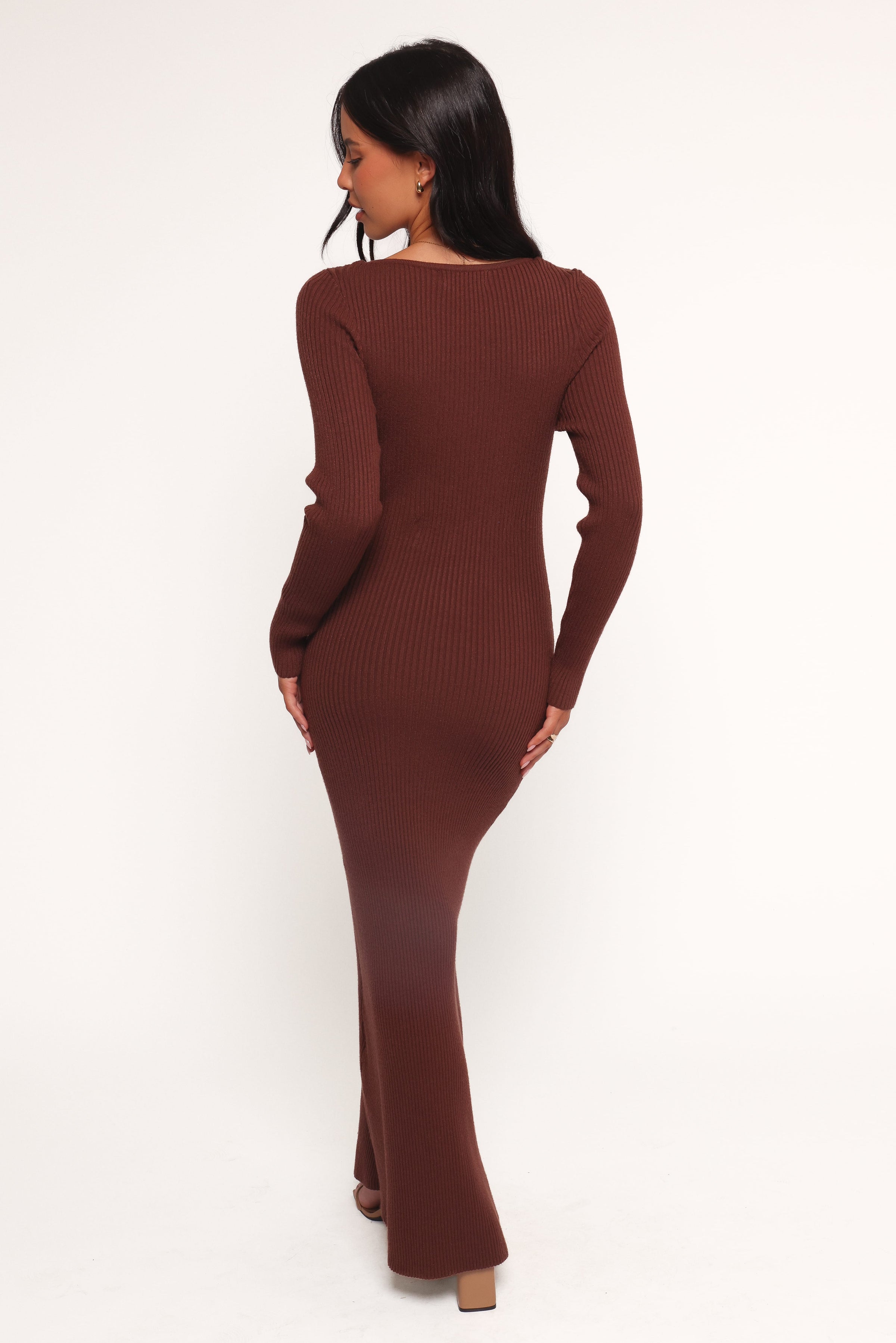 Petal and Pup USA DRESSES Marshall Button Through Knit Maxi Dress - Chocolate