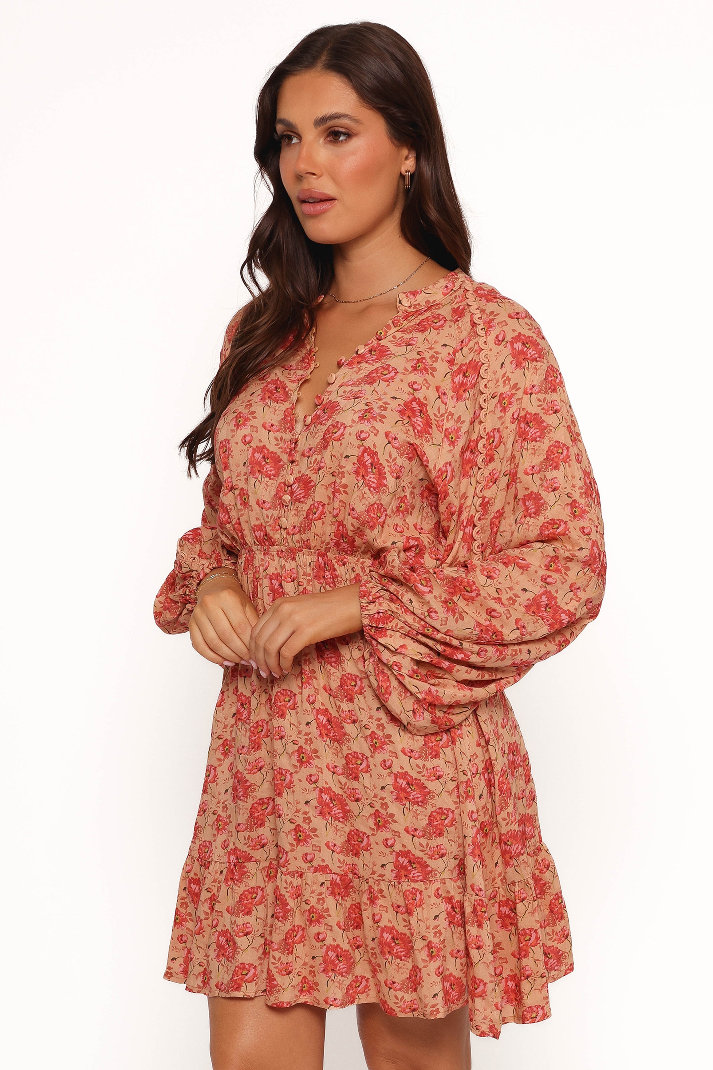 Petal and Pup USA DRESSES Marti Mini Dress - Tan Floral