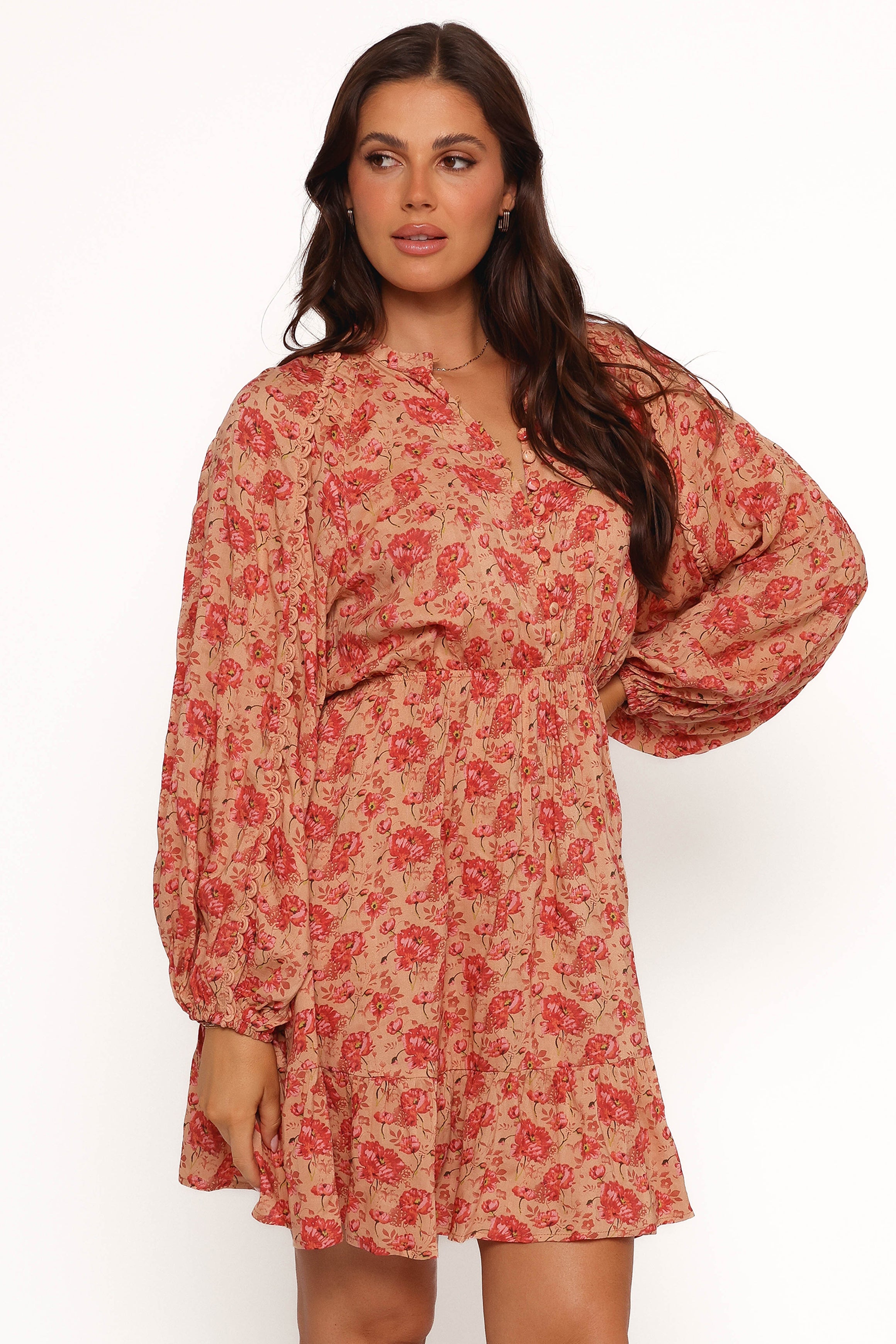 Petal and Pup USA DRESSES Marti Mini Dress - Tan Floral